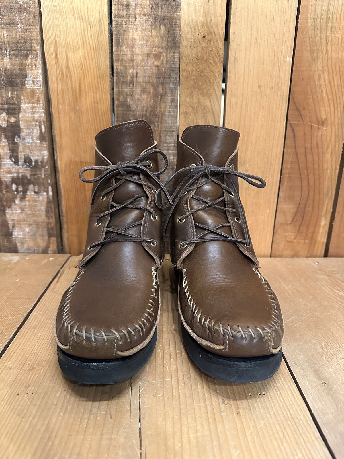 Photo by fcmocs on November 5, 2023 of the Fish Creek Moccasin Hardsole Boot in Horween Olive Chromexcel.