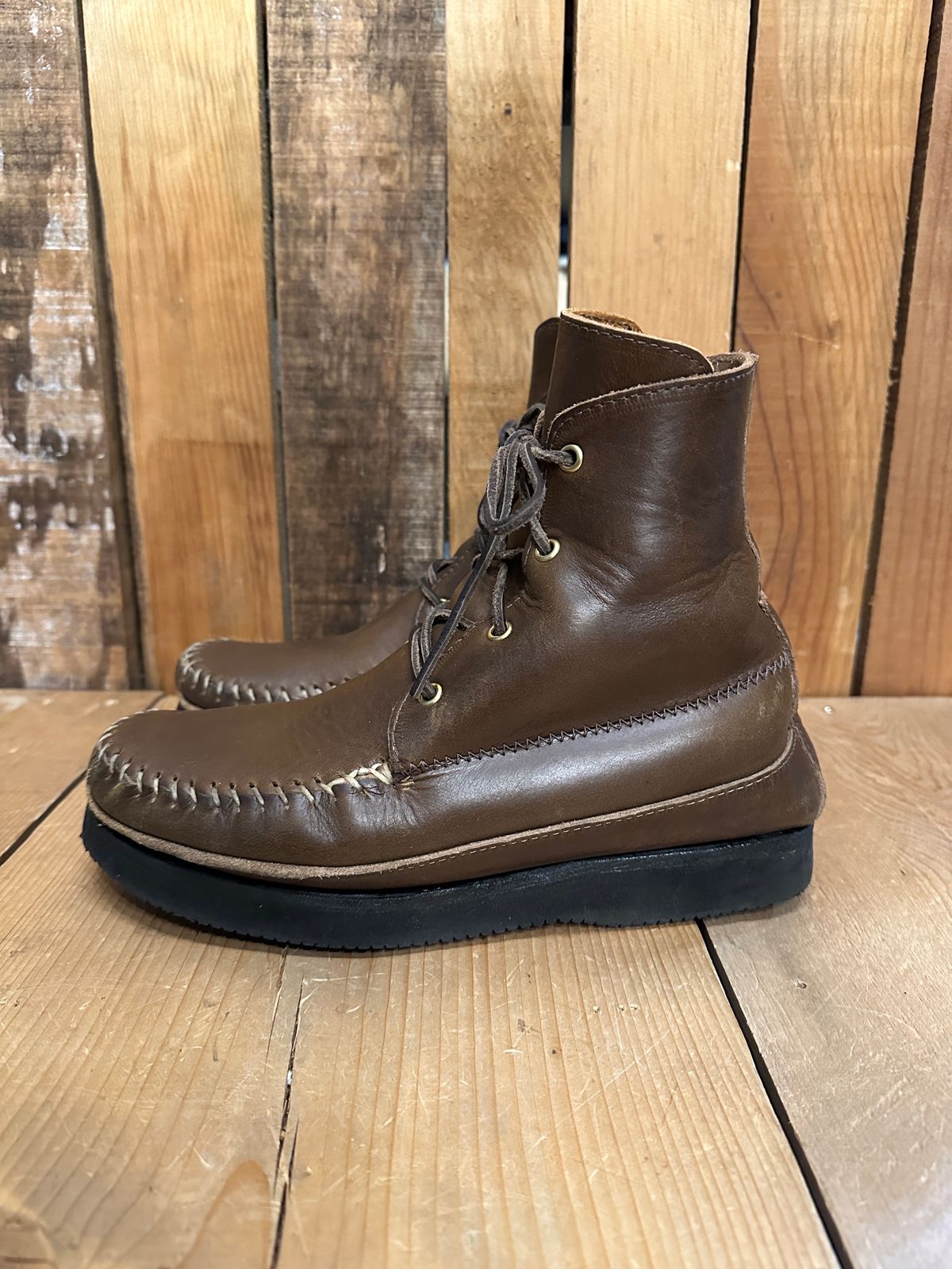 Photo by fcmocs on November 5, 2023 of the Fish Creek Moccasin Hardsole Boot in Horween Olive Chromexcel.