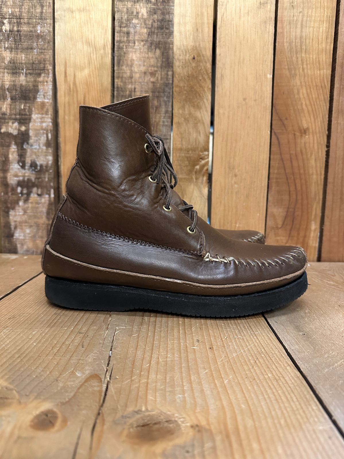 Photo by fcmocs on November 5, 2023 of the Fish Creek Moccasin Hardsole Boot in Horween Olive Chromexcel.