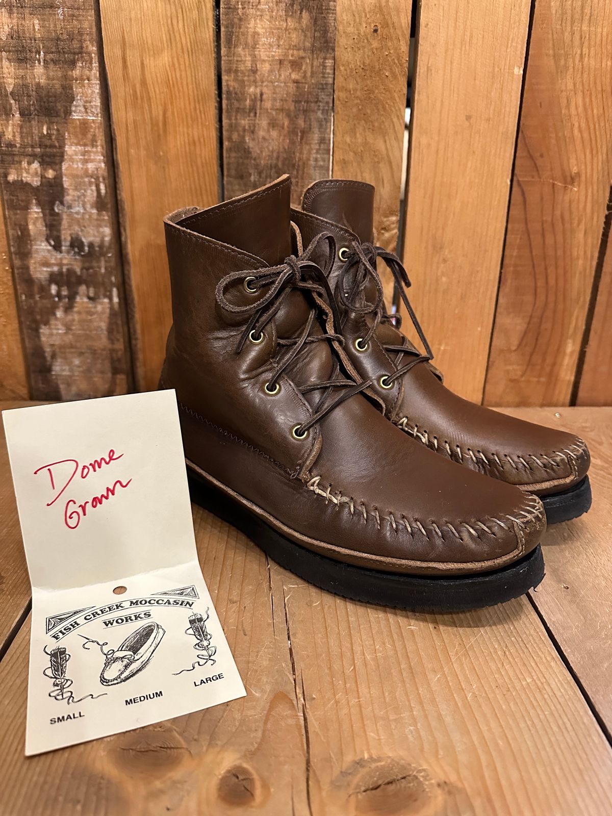 Photo by fcmocs on November 5, 2023 of the Fish Creek Moccasin Hardsole Boot in Horween Olive Chromexcel.