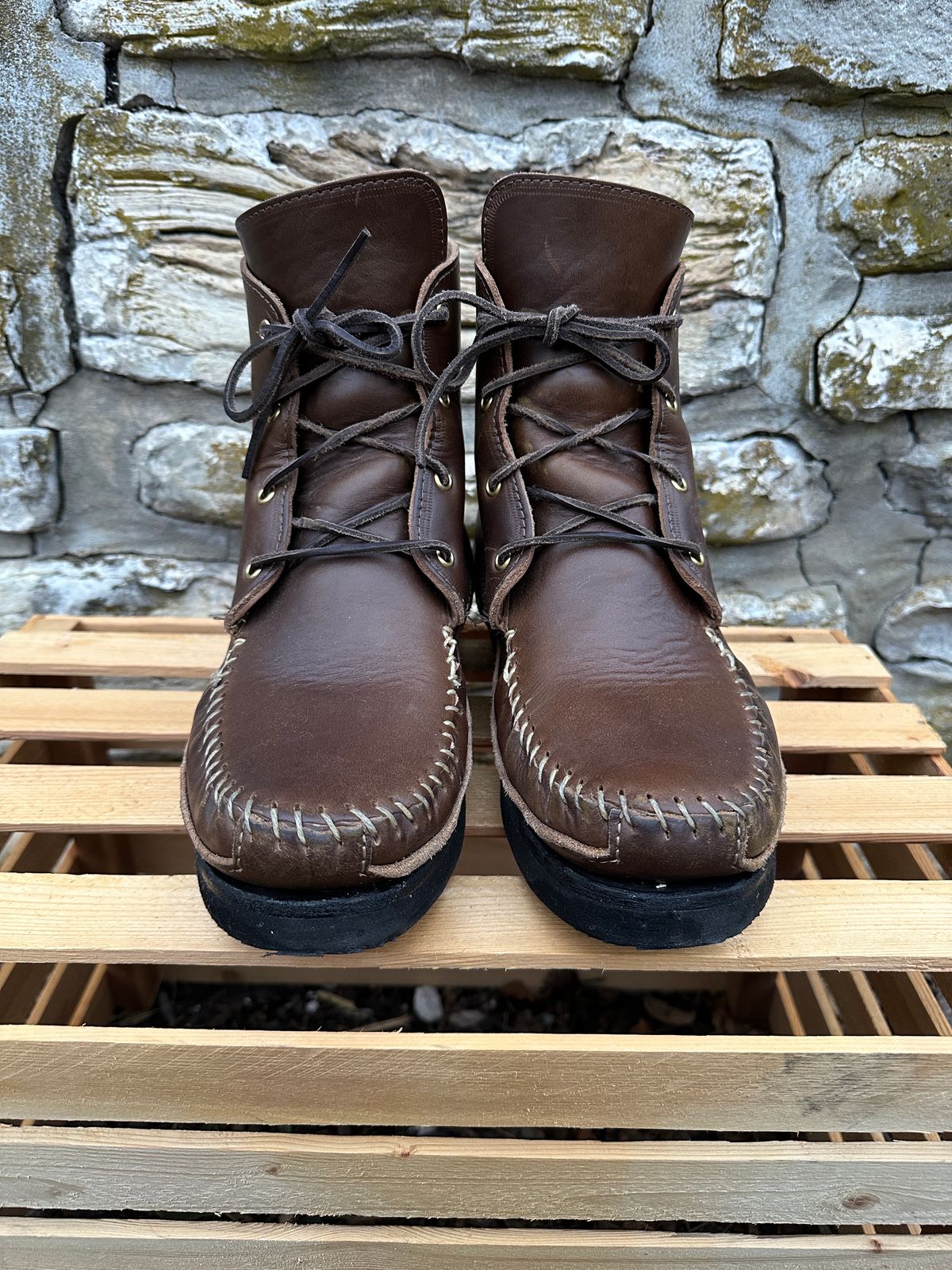 Photo by fcmocs on December 5, 2023 of the Fish Creek Moccasin Hardsole Boot in Horween Olive Chromexcel.