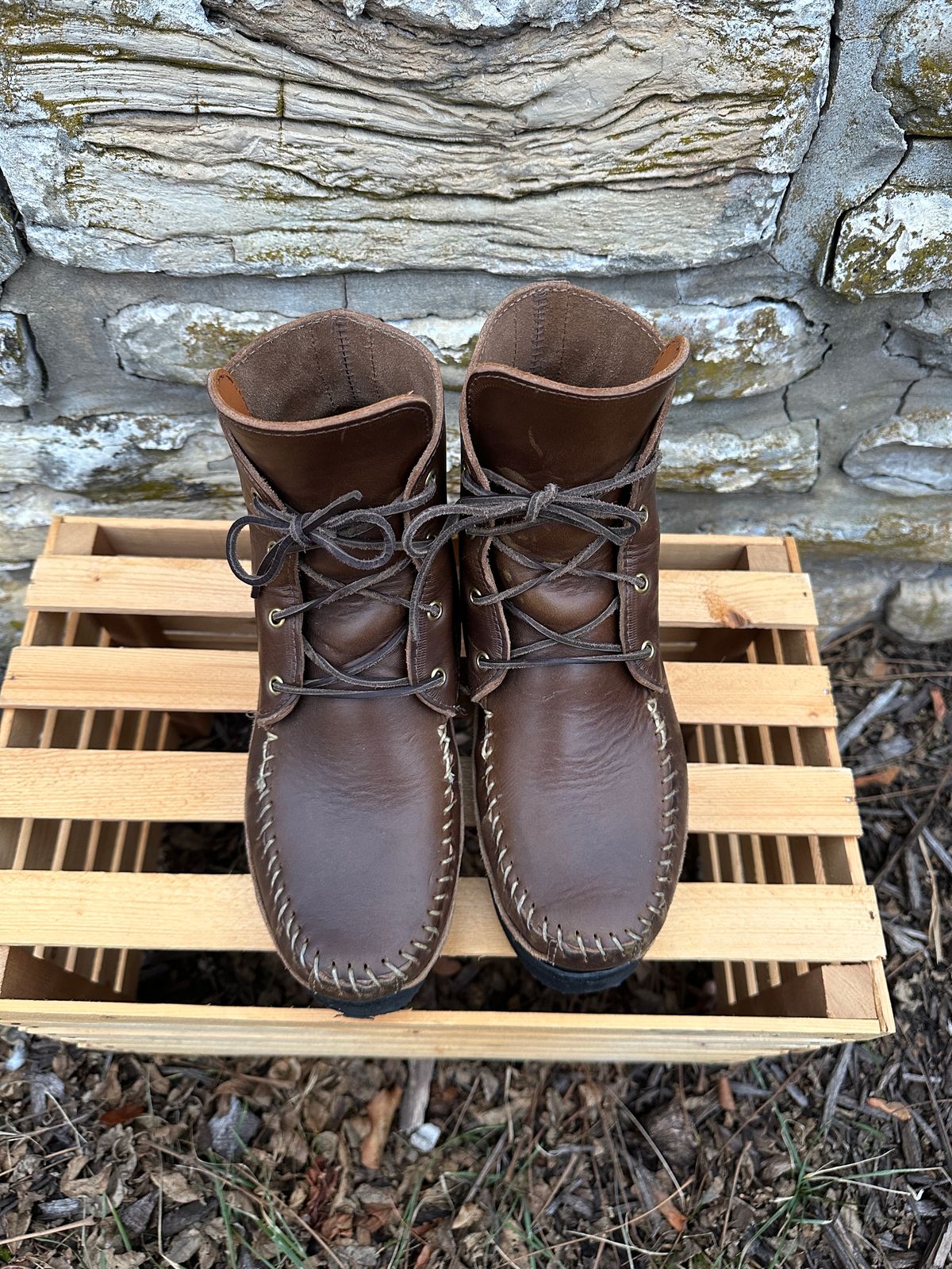 Photo by fcmocs on December 5, 2023 of the Fish Creek Moccasin Hardsole Boot in Horween Olive Chromexcel.