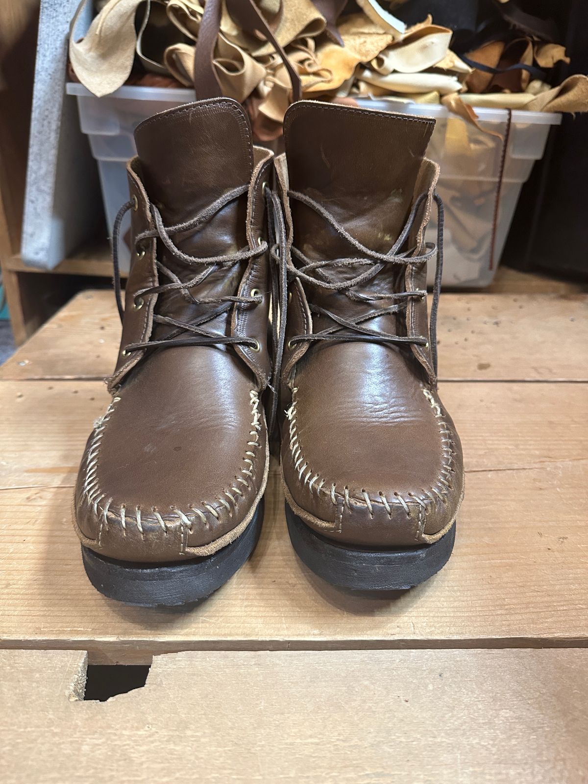 Photo by fcmocs on January 6, 2024 of the Fish Creek Moccasin Hardsole Boot in Horween Olive Chromexcel.