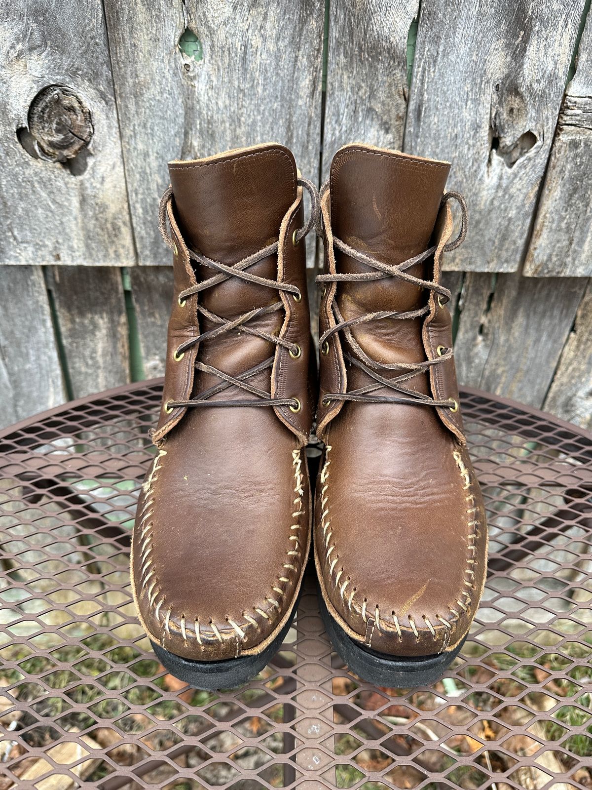 Photo by fcmocs on February 2, 2024 of the Fish Creek Moccasin Hardsole Boot in Horween Olive Chromexcel.