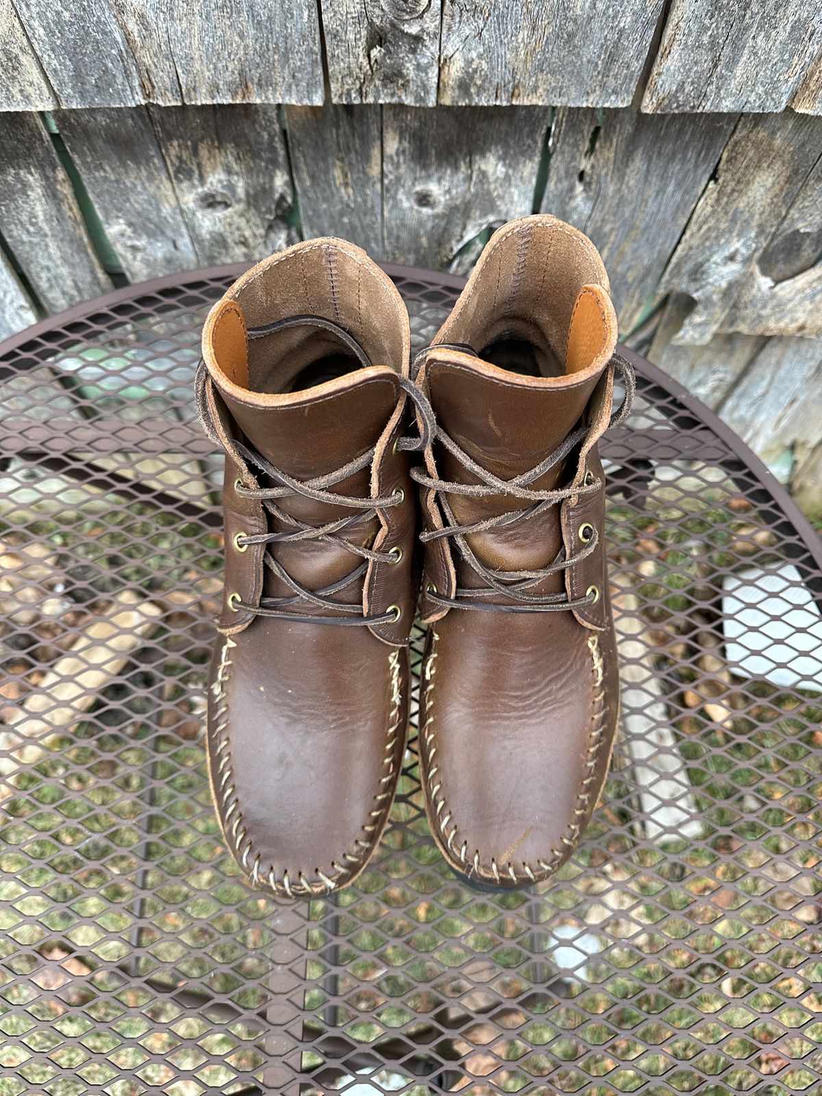Photo by fcmocs on February 2, 2024 of the Fish Creek Moccasin Hardsole Boot in Horween Olive Chromexcel.
