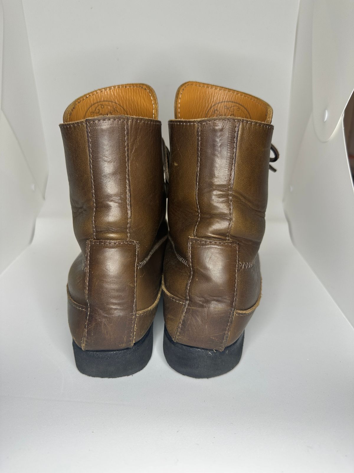 Photo by fcmocs on April 4, 2024 of the Fish Creek Moccasin Hardsole Boot in Horween Olive Chromexcel.