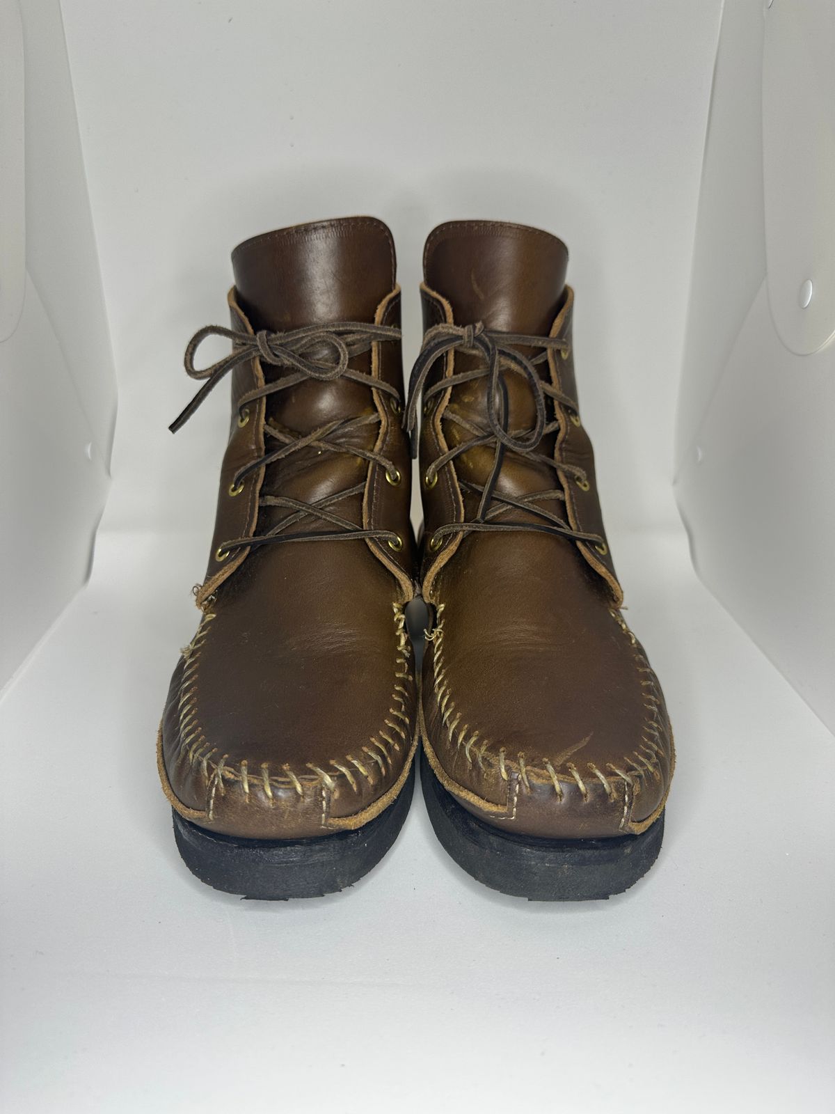 Photo by fcmocs on April 4, 2024 of the Fish Creek Moccasin Hardsole Boot in Horween Olive Chromexcel.