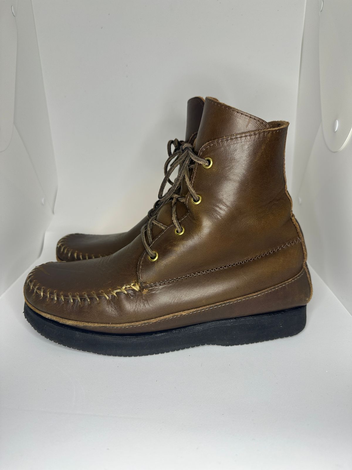 Photo by fcmocs on April 4, 2024 of the Fish Creek Moccasin Hardsole Boot in Horween Olive Chromexcel.