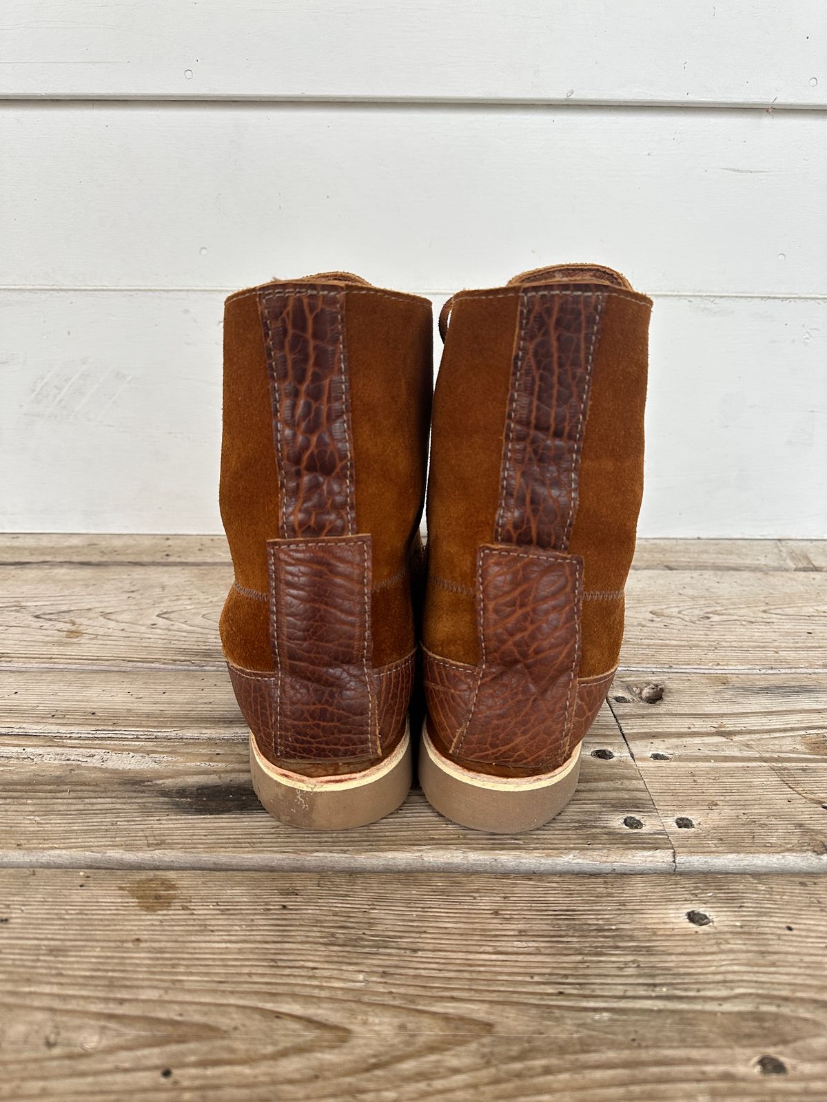 Photo by fcmocs on November 3, 2024 of the Fish Creek Moccasin 6” Boot in Rusty Brown Suede.
