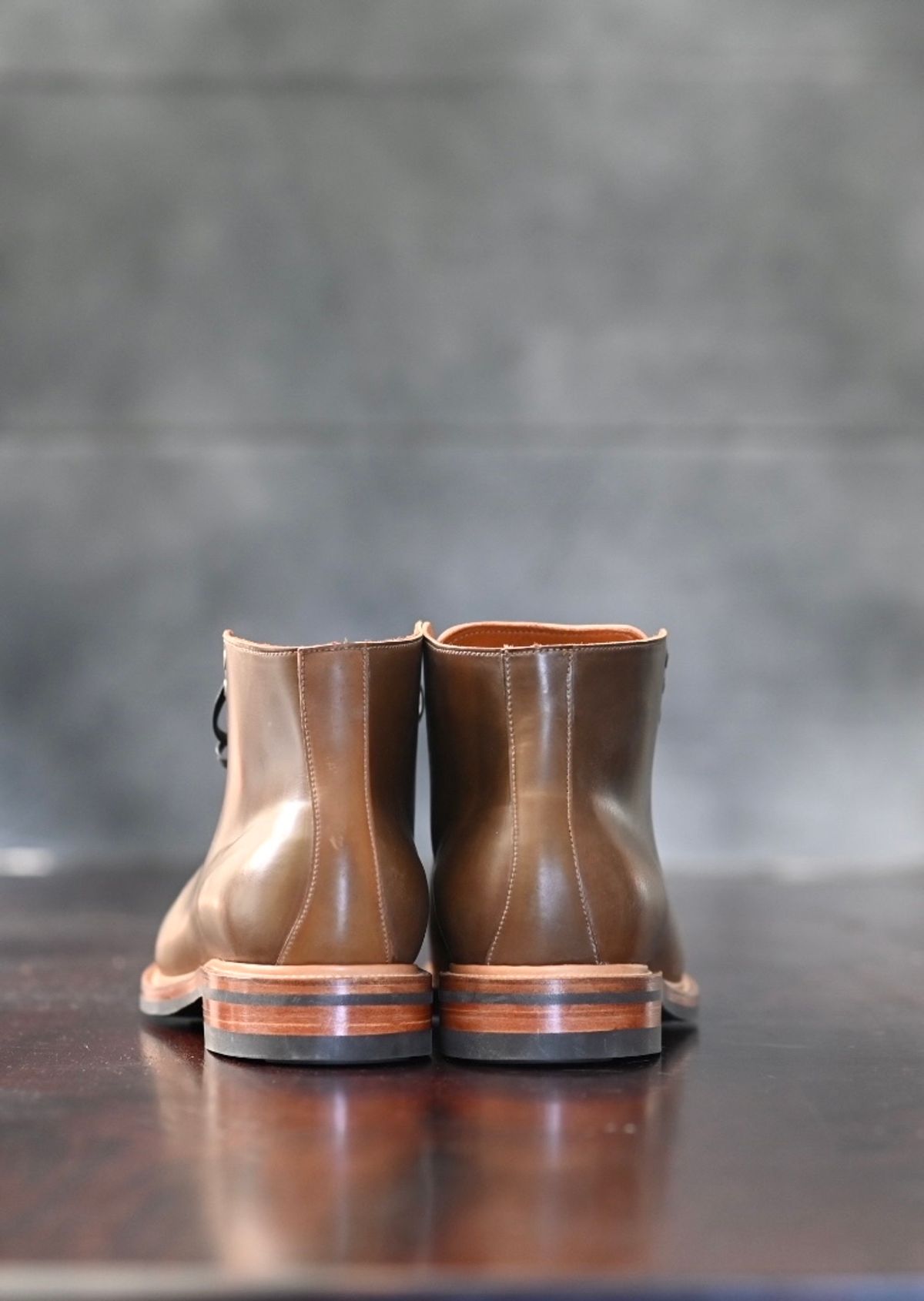 Photo by rmt on October 1, 2022 of the Viberg Wholecut Derby Boot in Horween Calvados Shell Cordovan.