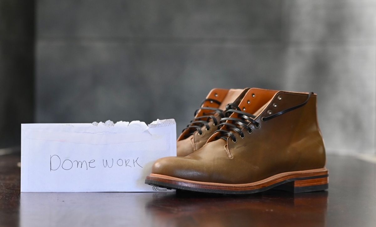 Photo by rmt on October 1, 2022 of the Viberg Wholecut Derby Boot in Horween Calvados Shell Cordovan.