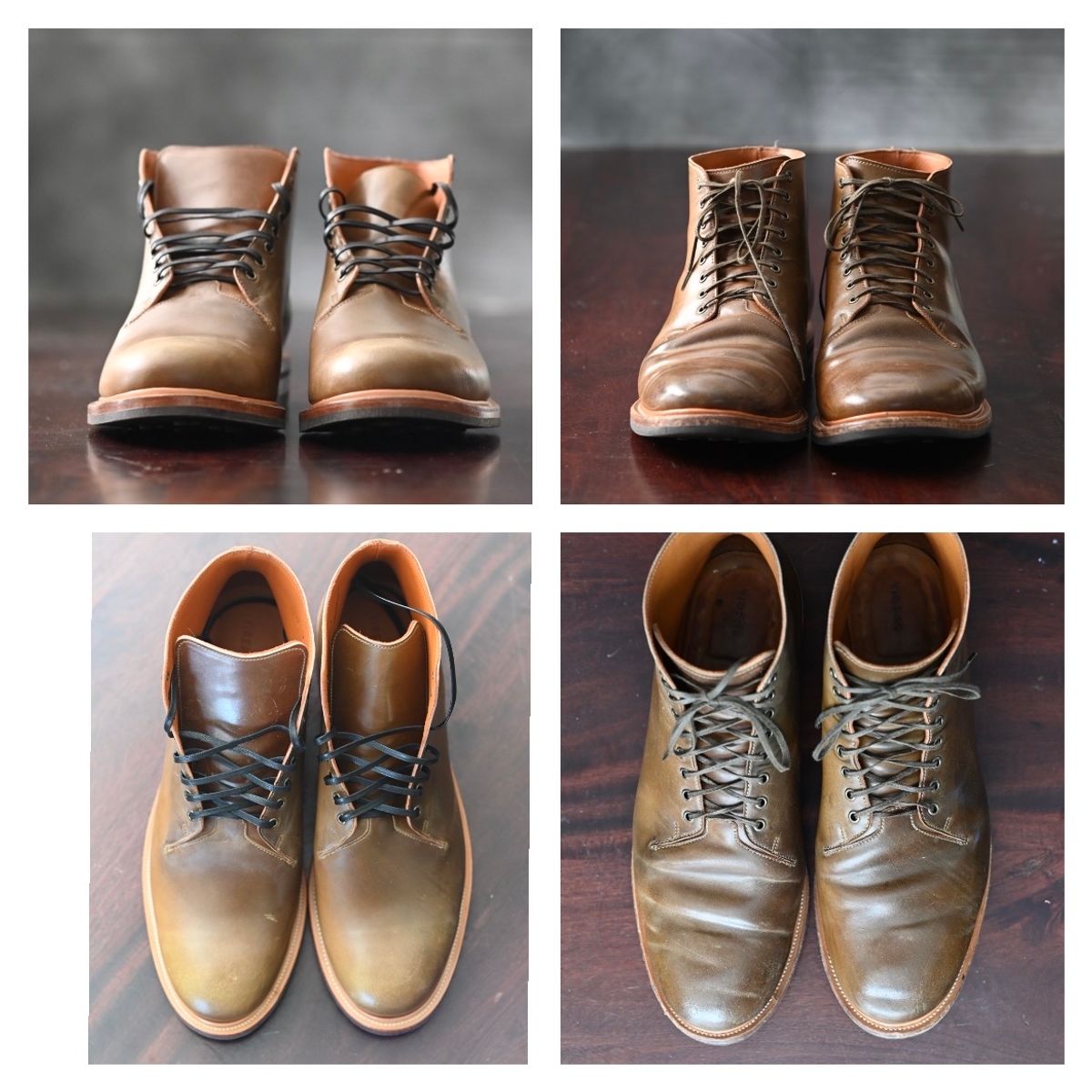 Photo by rmt on November 2, 2022 of the Viberg Wholecut Derby Boot in Horween Calvados Shell Cordovan.