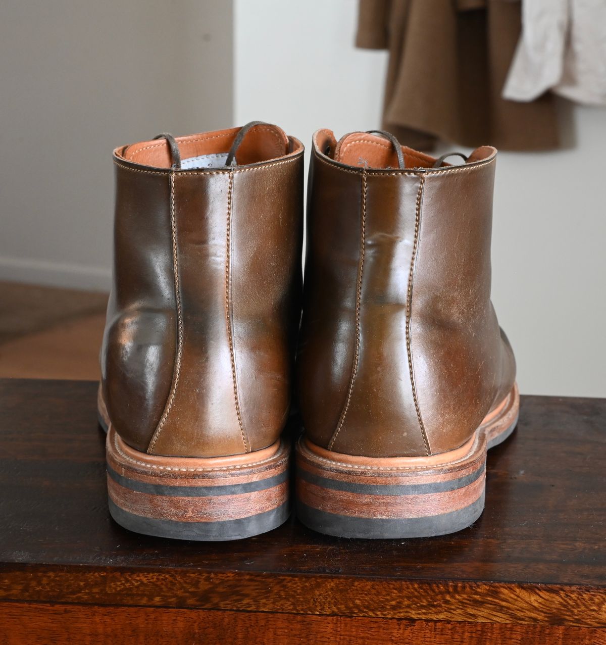 Photo by rmt on December 3, 2022 of the Viberg Wholecut Derby Boot in Horween Calvados Shell Cordovan.