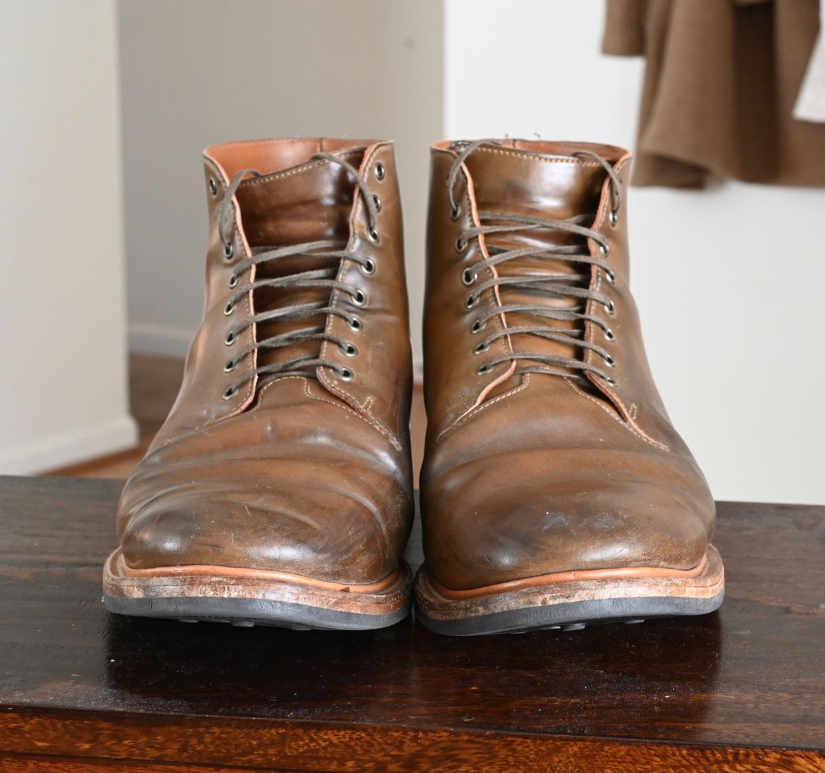 Photo by rmt on December 3, 2022 of the Viberg Wholecut Derby Boot in Horween Calvados Shell Cordovan.