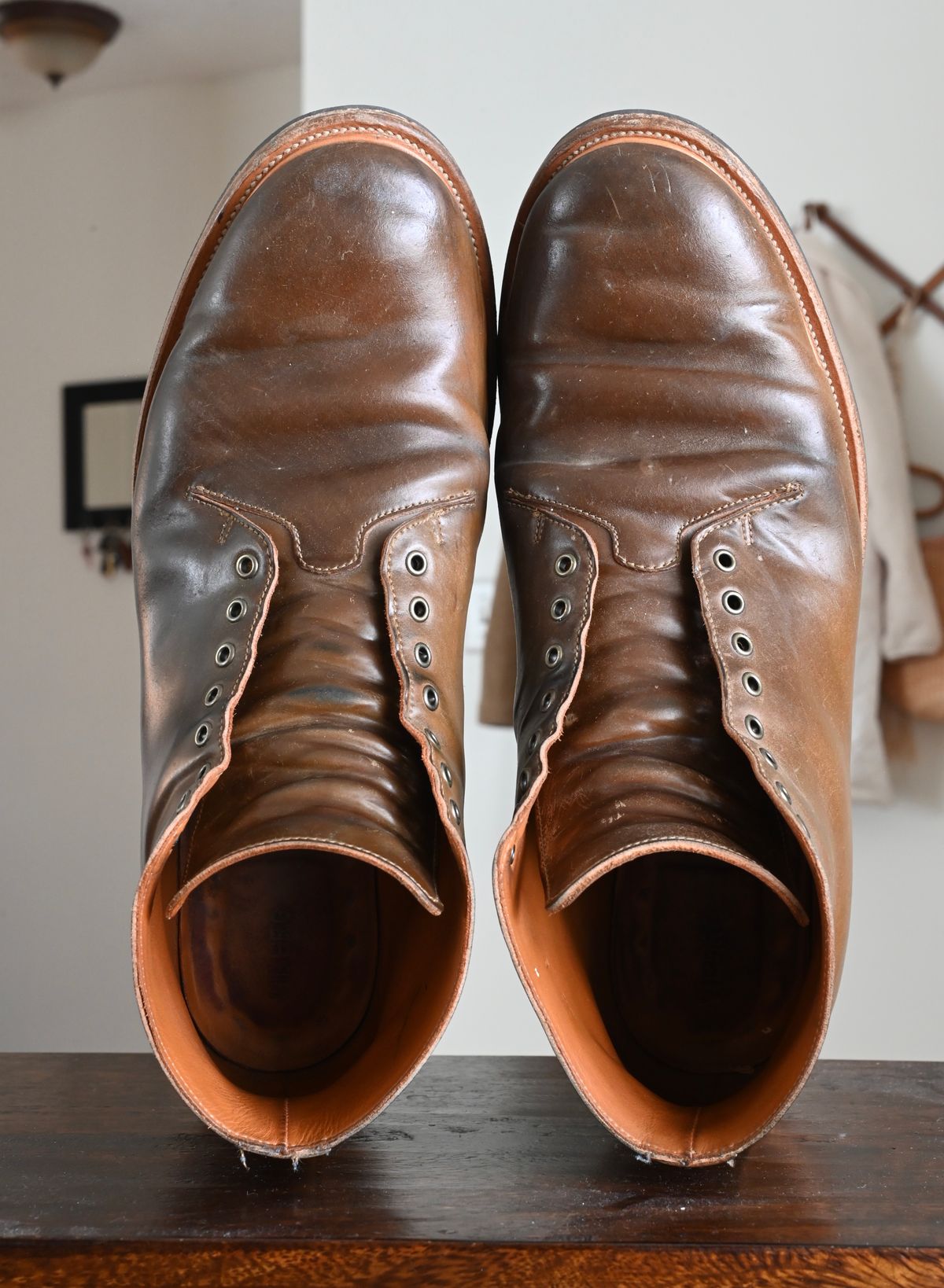 Photo by rmt on December 3, 2022 of the Viberg Wholecut Derby Boot in Horween Calvados Shell Cordovan.