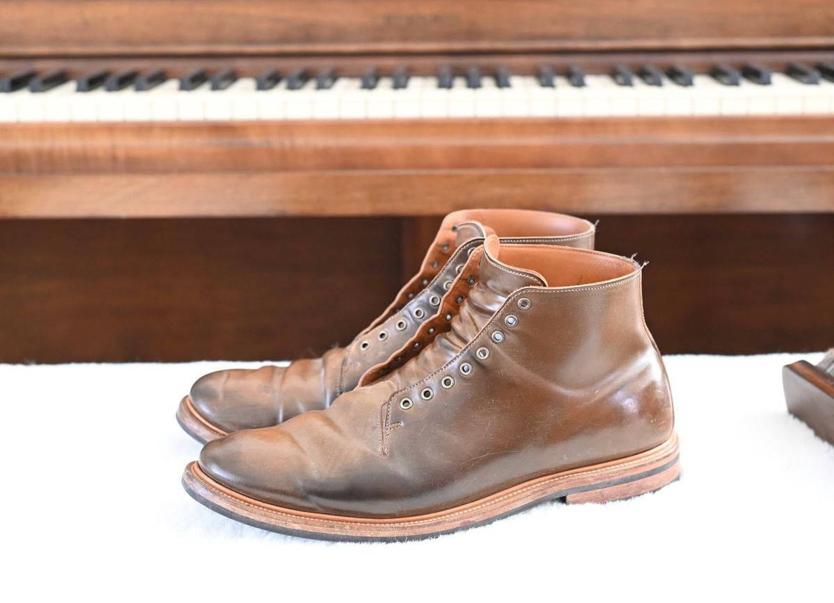 Photo by rmt on March 4, 2023 of the Viberg Wholecut Derby Boot in Horween Calvados Shell Cordovan.