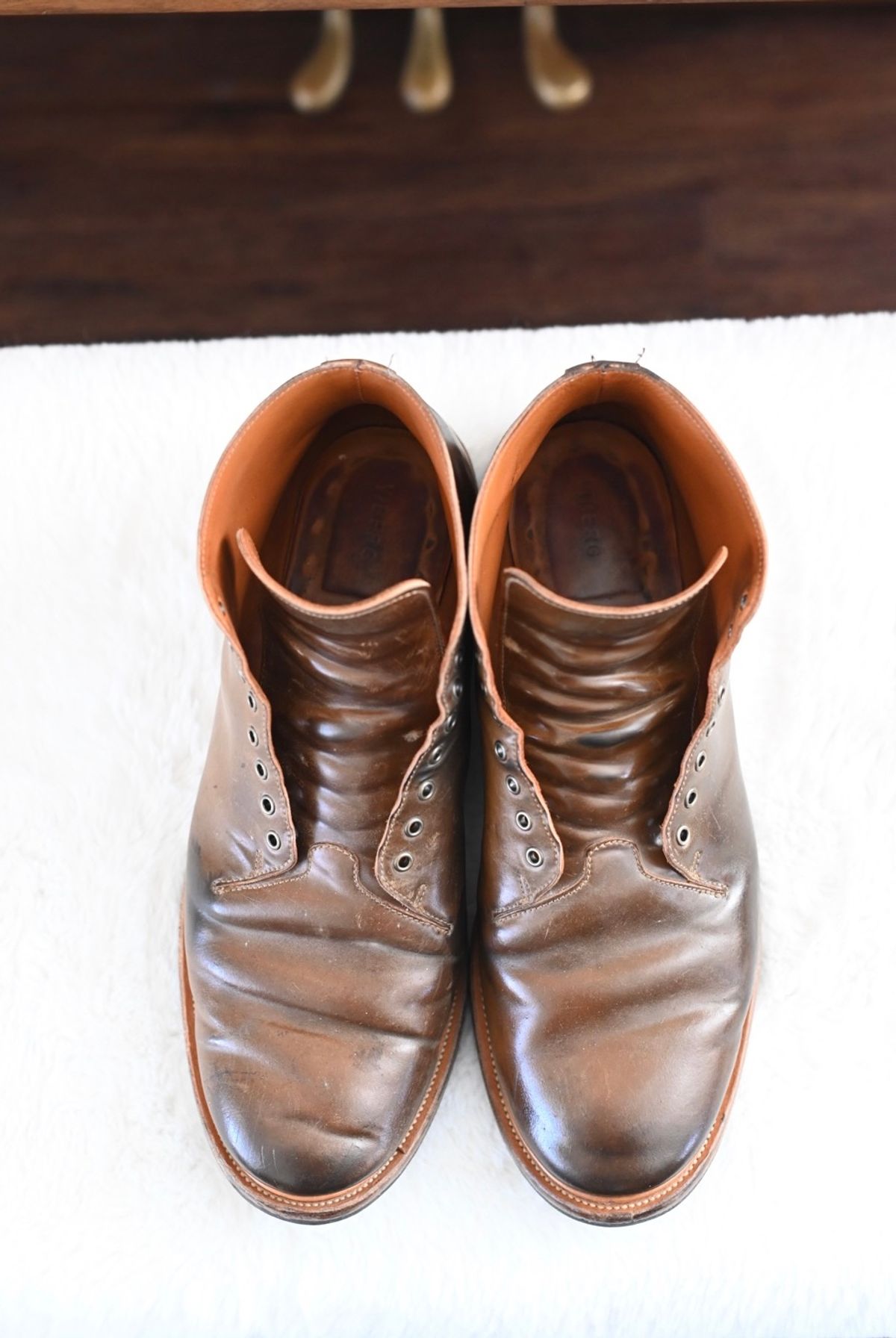 Photo by rmt on March 4, 2023 of the Viberg Wholecut Derby Boot in Horween Calvados Shell Cordovan.