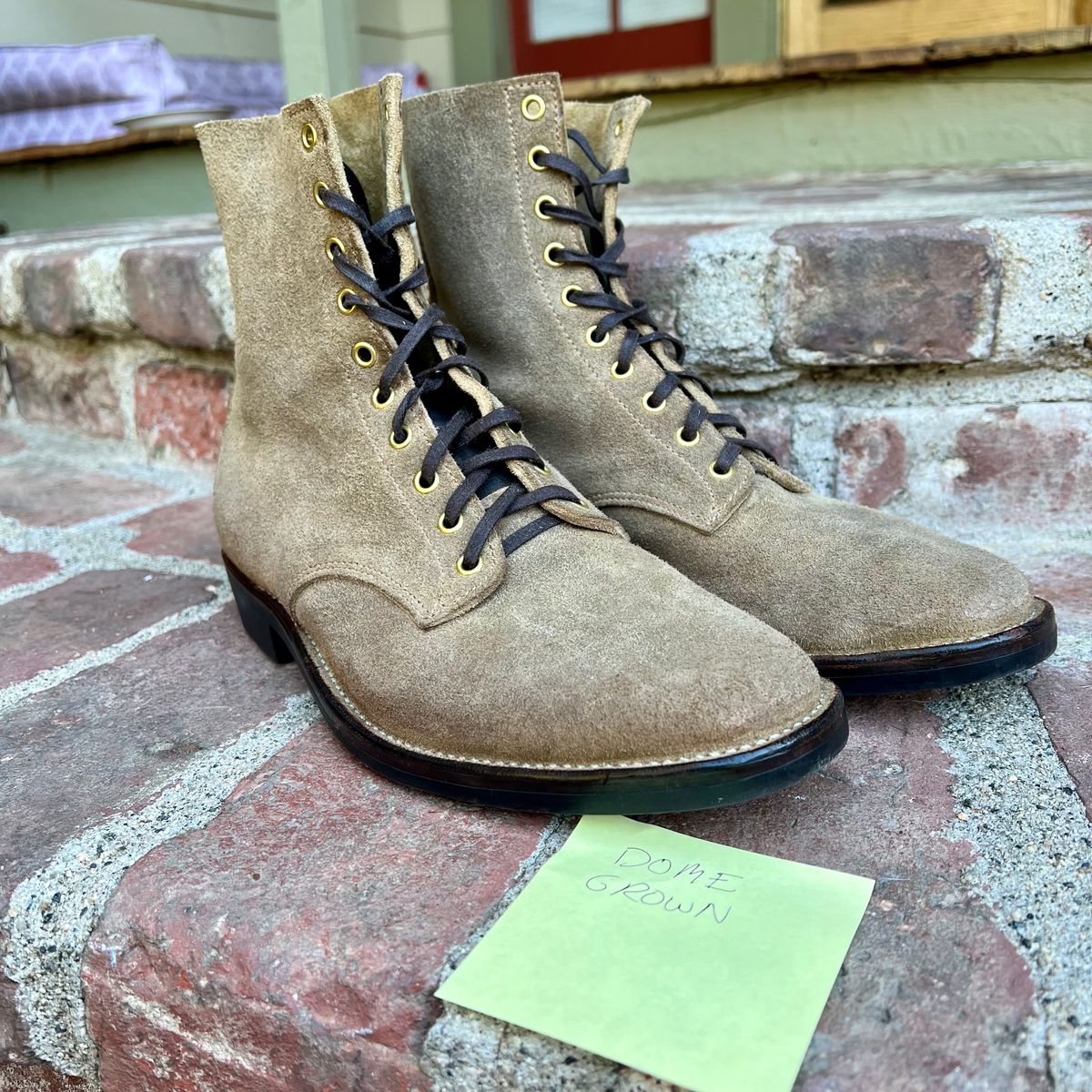 Photo by robyn on November 5, 2023 of the NF Bootmaker Belmont Boot in C.F. Stead Milkshake Desert Oasis Waxed Suede.