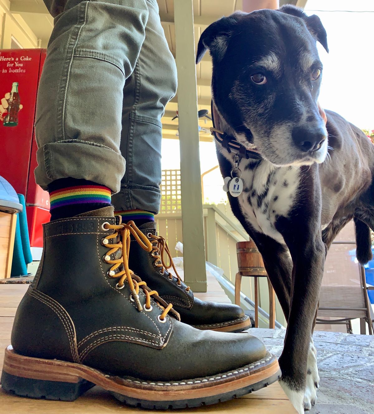 Photo by robyn on October 3, 2021 of the White's MP-Sherman Plain Toe in Horween Olive Waxed Flesh.