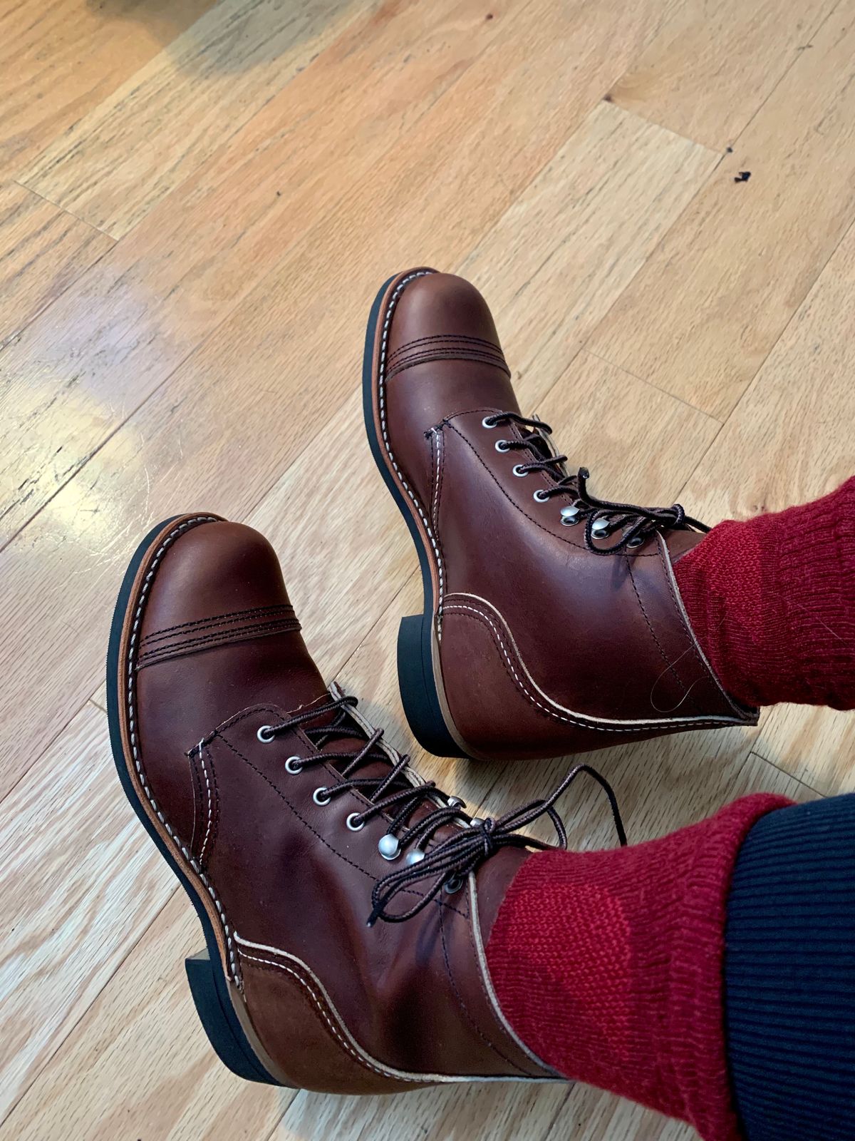 Photo by robyn on May 13, 2020 of the Red Wing Iron Ranger in S.B. Foot Amber Harness.