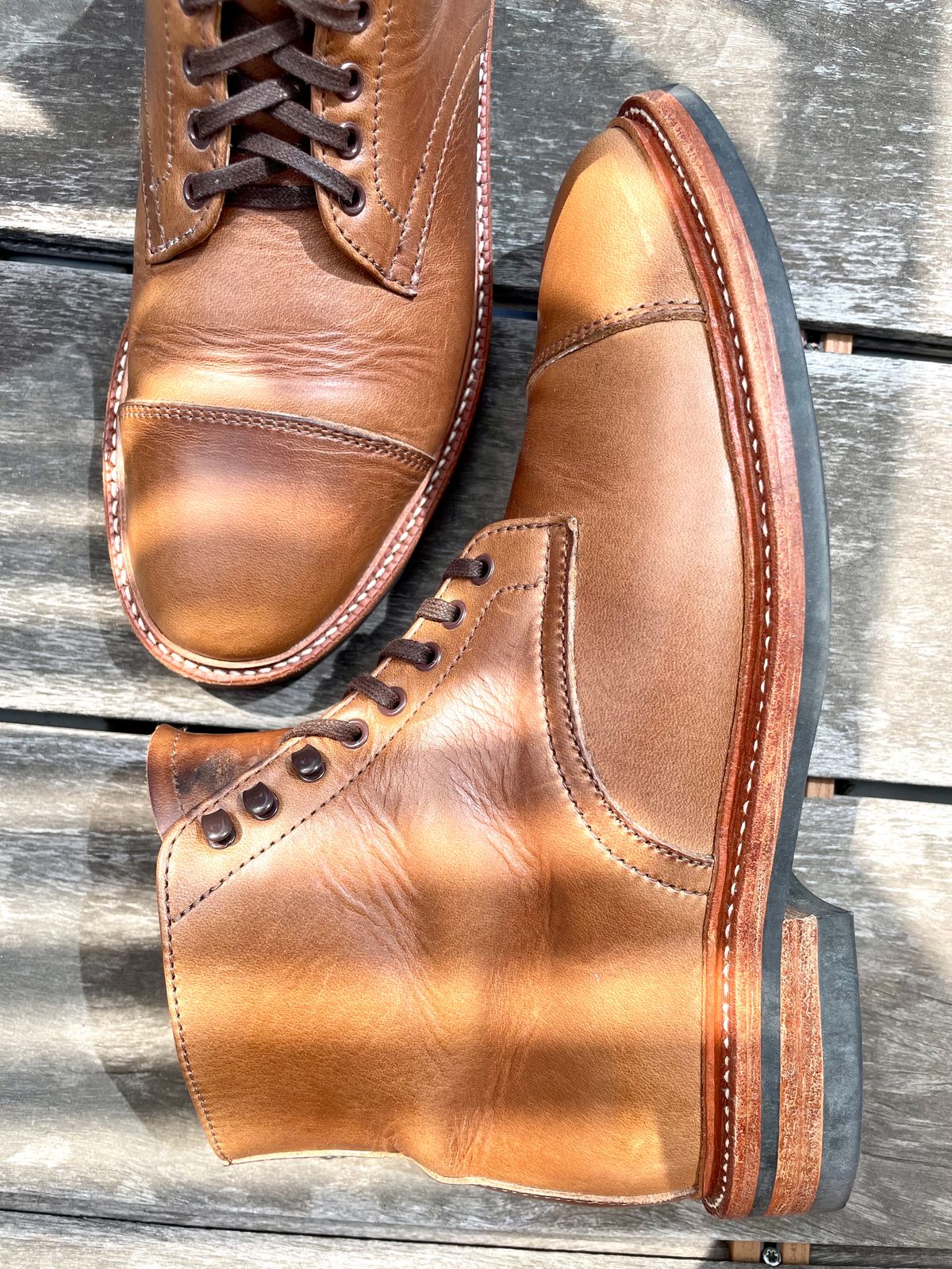 Photo by rarecheescake on August 19, 2023 of the Oak Street Bootmakers Lakeshore Boot in Horween Natural Chromexcel.