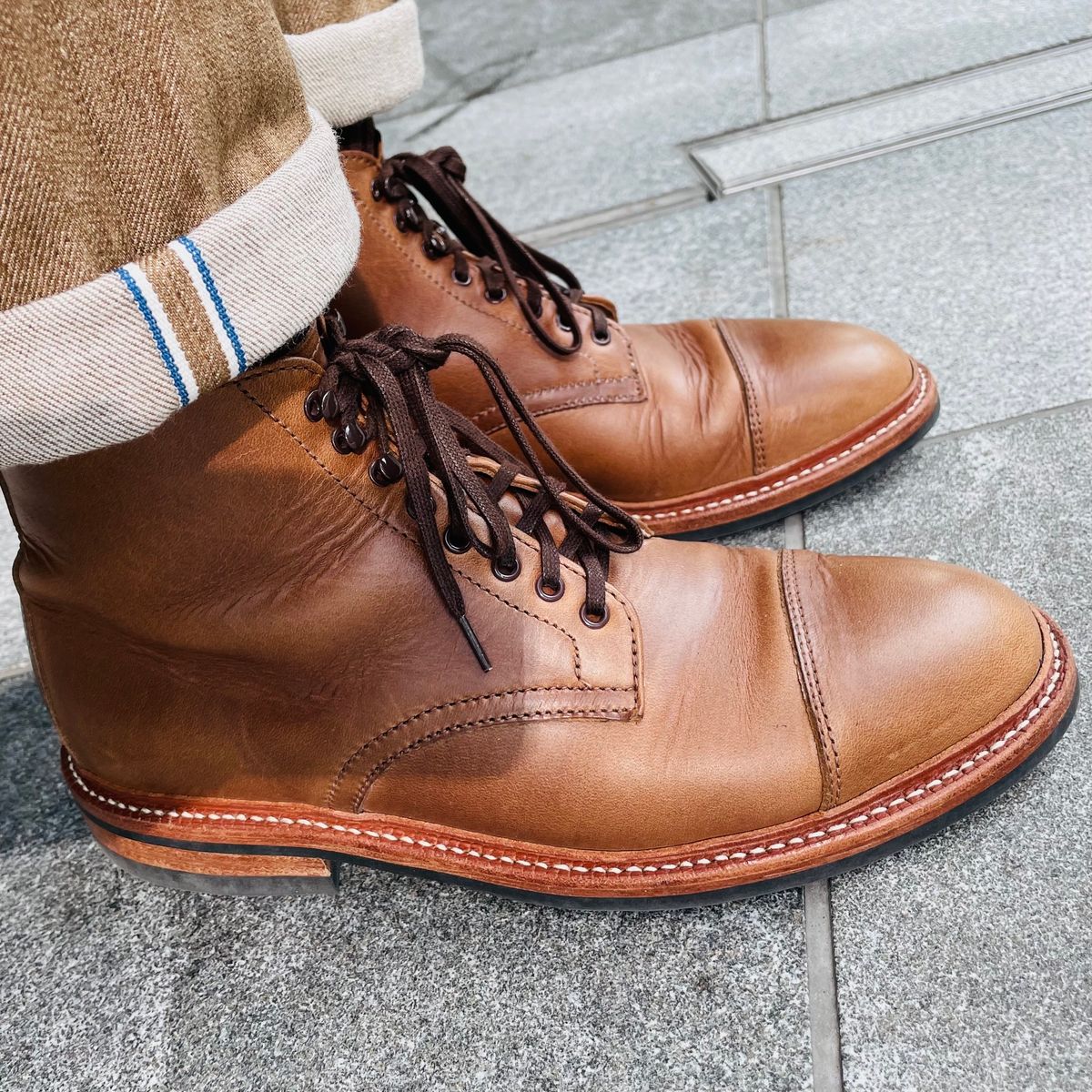 Photo by rarecheescake on October 4, 2023 of the Oak Street Bootmakers Lakeshore Boot in Horween Natural Chromexcel.