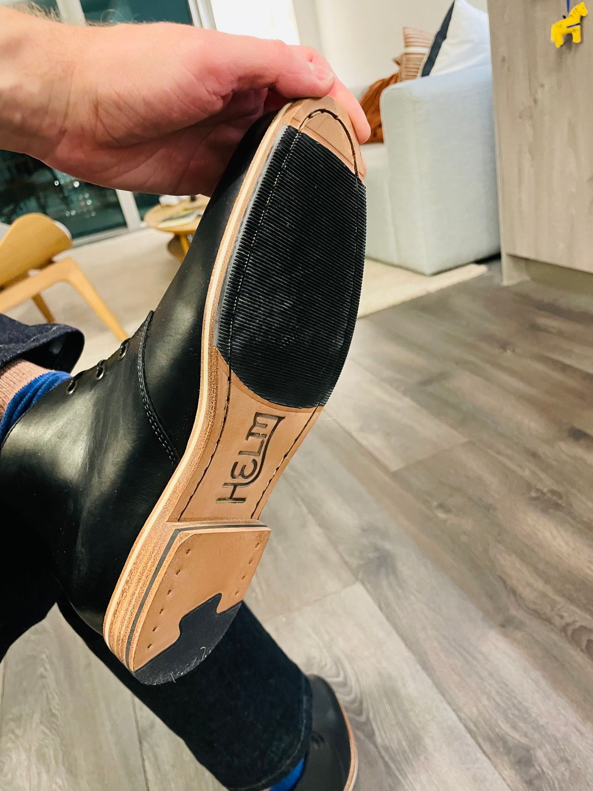 Photo by rarecheescake on January 31, 2023 of the HELM Boots The Declan in B' Leather Black Balthazar.