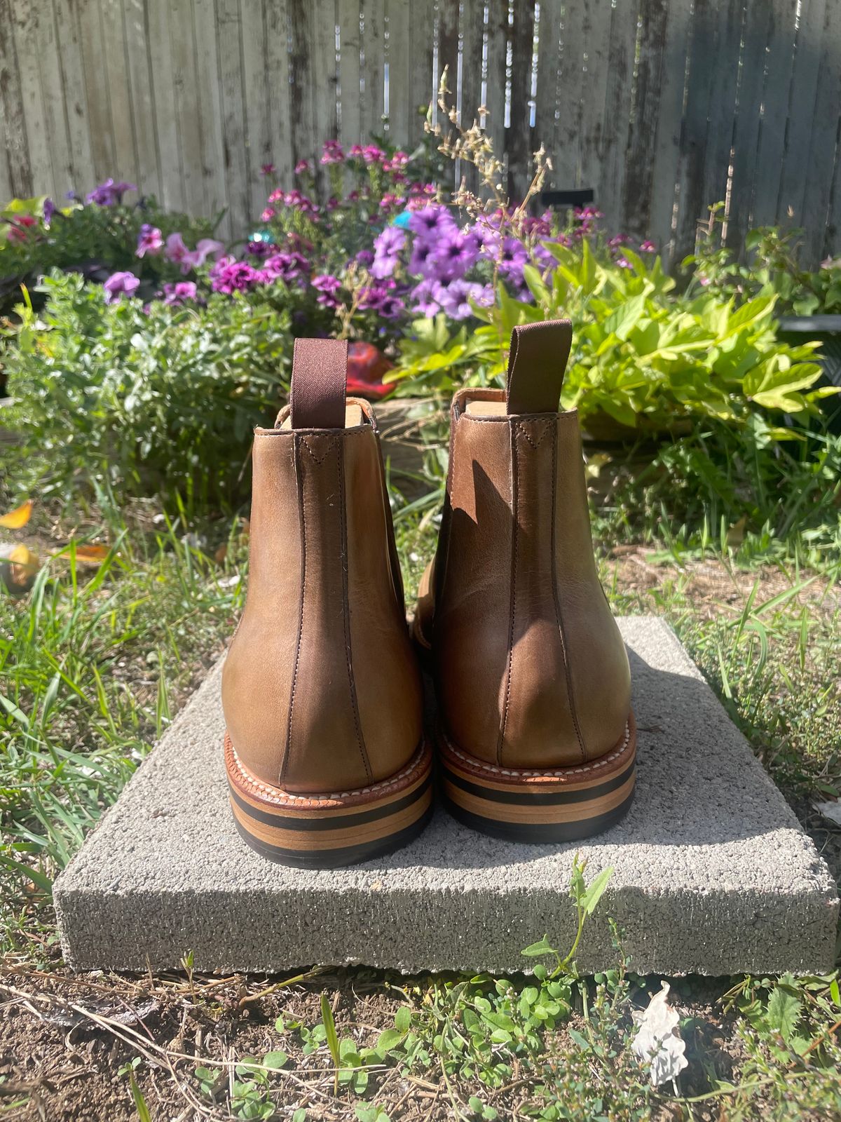 Photo by SkoBuffs23 on October 5, 2025 of the Grant Stone Chelsea Boot in Horween Dune Chromexcel.