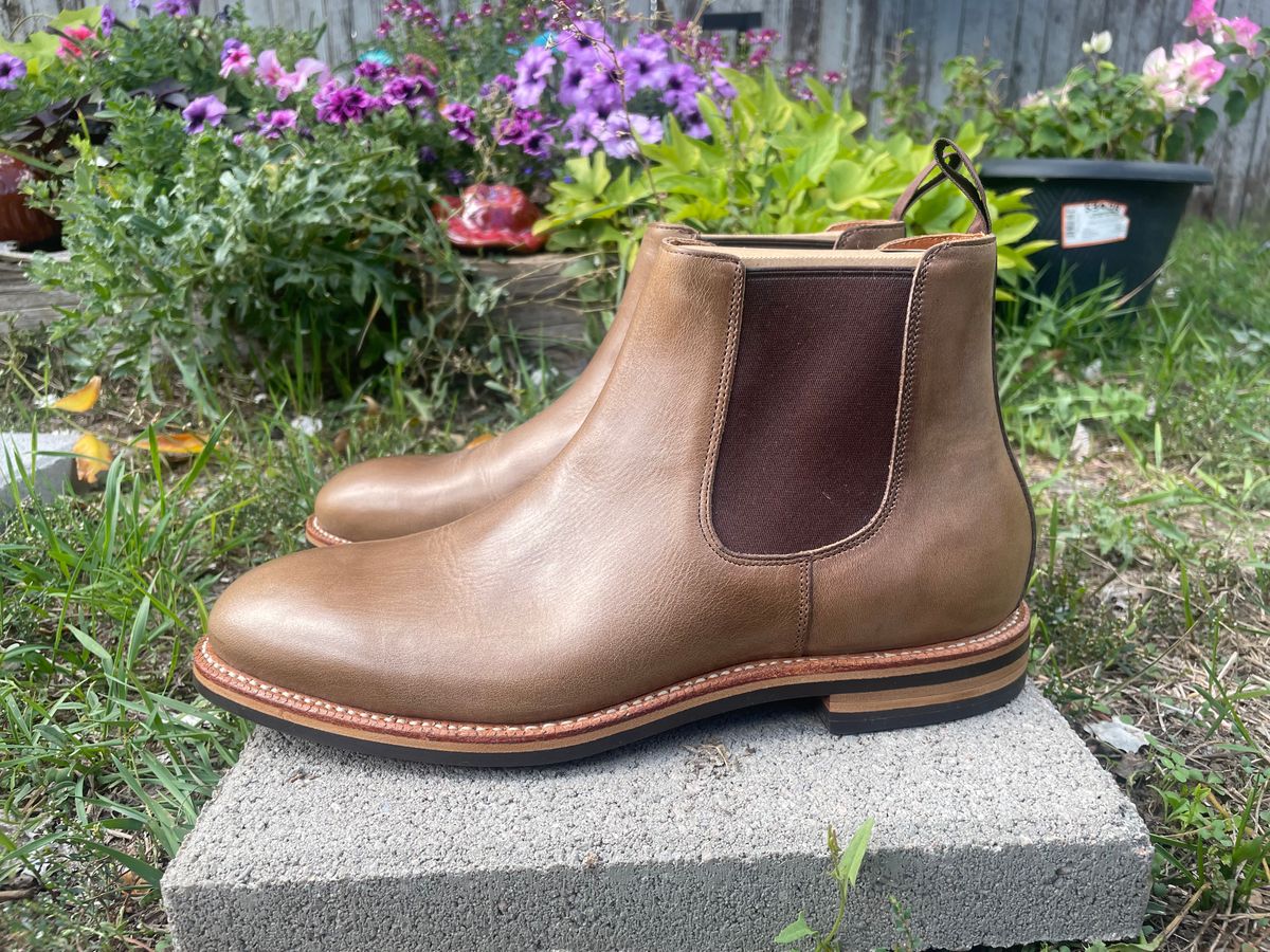Photo by SkoBuffs23 on October 5, 2025 of the Grant Stone Chelsea Boot in Horween Dune Chromexcel.