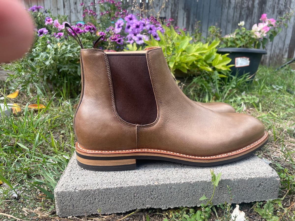 Photo by SkoBuffs23 on October 5, 2025 of the Grant Stone Chelsea Boot in Horween Dune Chromexcel.