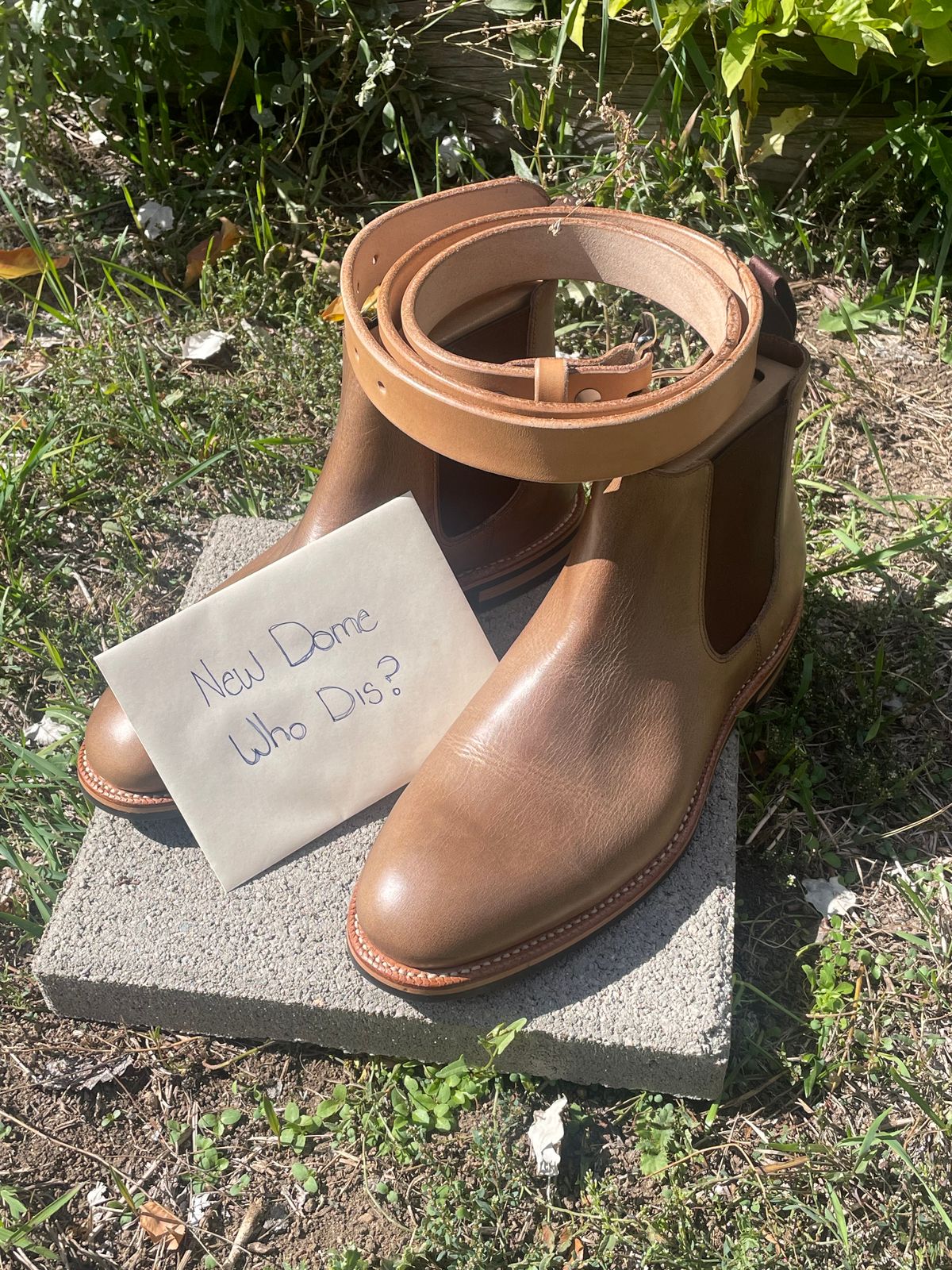 Photo by SkoBuffs23 on October 5, 2025 of the Grant Stone Chelsea Boot in Horween Dune Chromexcel.