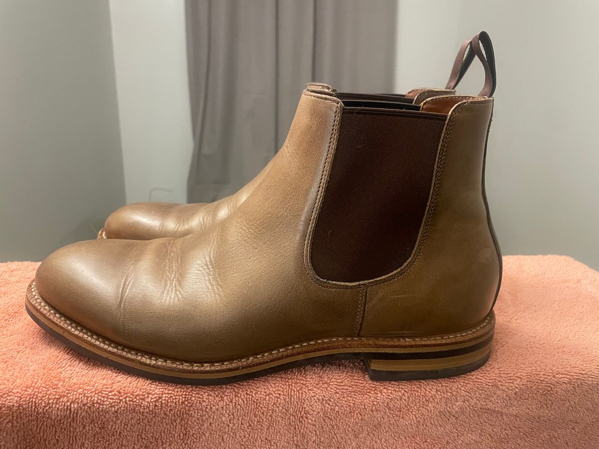 Photo by SkoBuffs23 on November 6, 2025 of the Grant Stone Chelsea Boot in Horween Dune Chromexcel.
