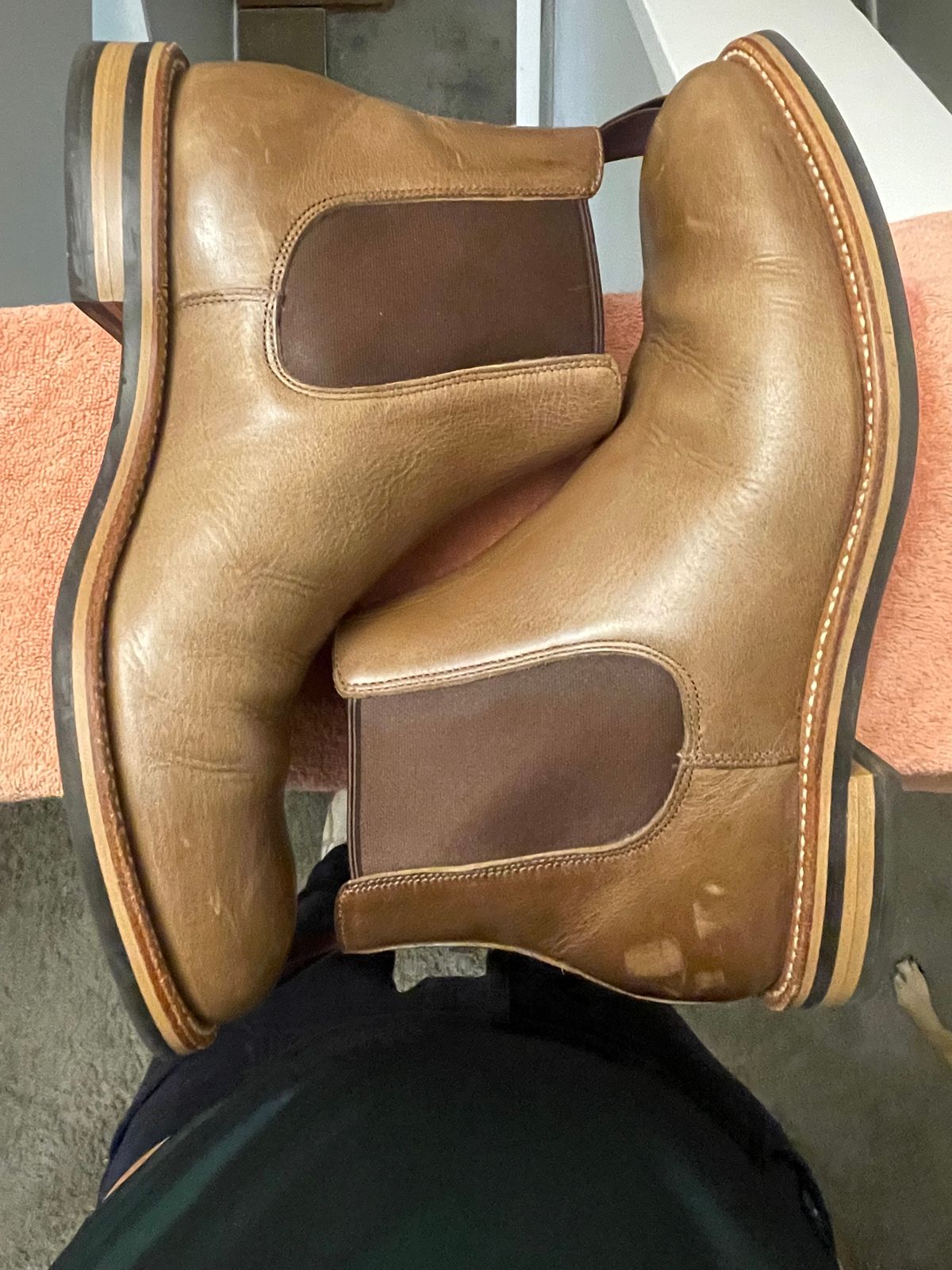 Photo by SkoBuffs23 on November 6, 2025 of the Grant Stone Chelsea Boot in Horween Dune Chromexcel.