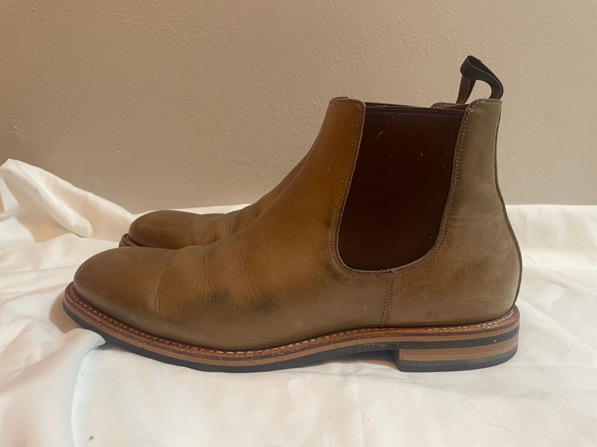 Photo by SkoBuffs23 on February 6, 2026 of the Grant Stone Chelsea Boot in Horween Dune Chromexcel.