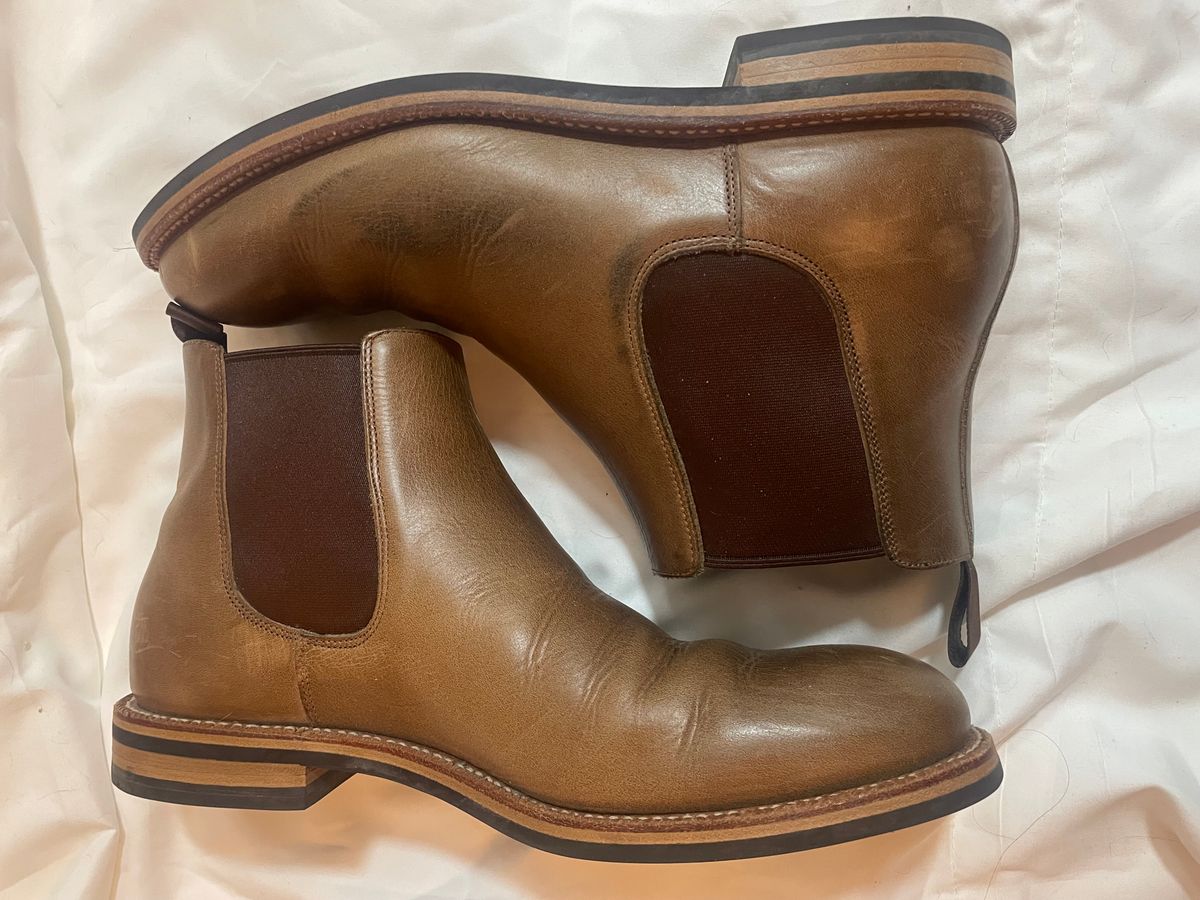 Photo by SkoBuffs23 on February 6, 2026 of the Grant Stone Chelsea Boot in Horween Dune Chromexcel.