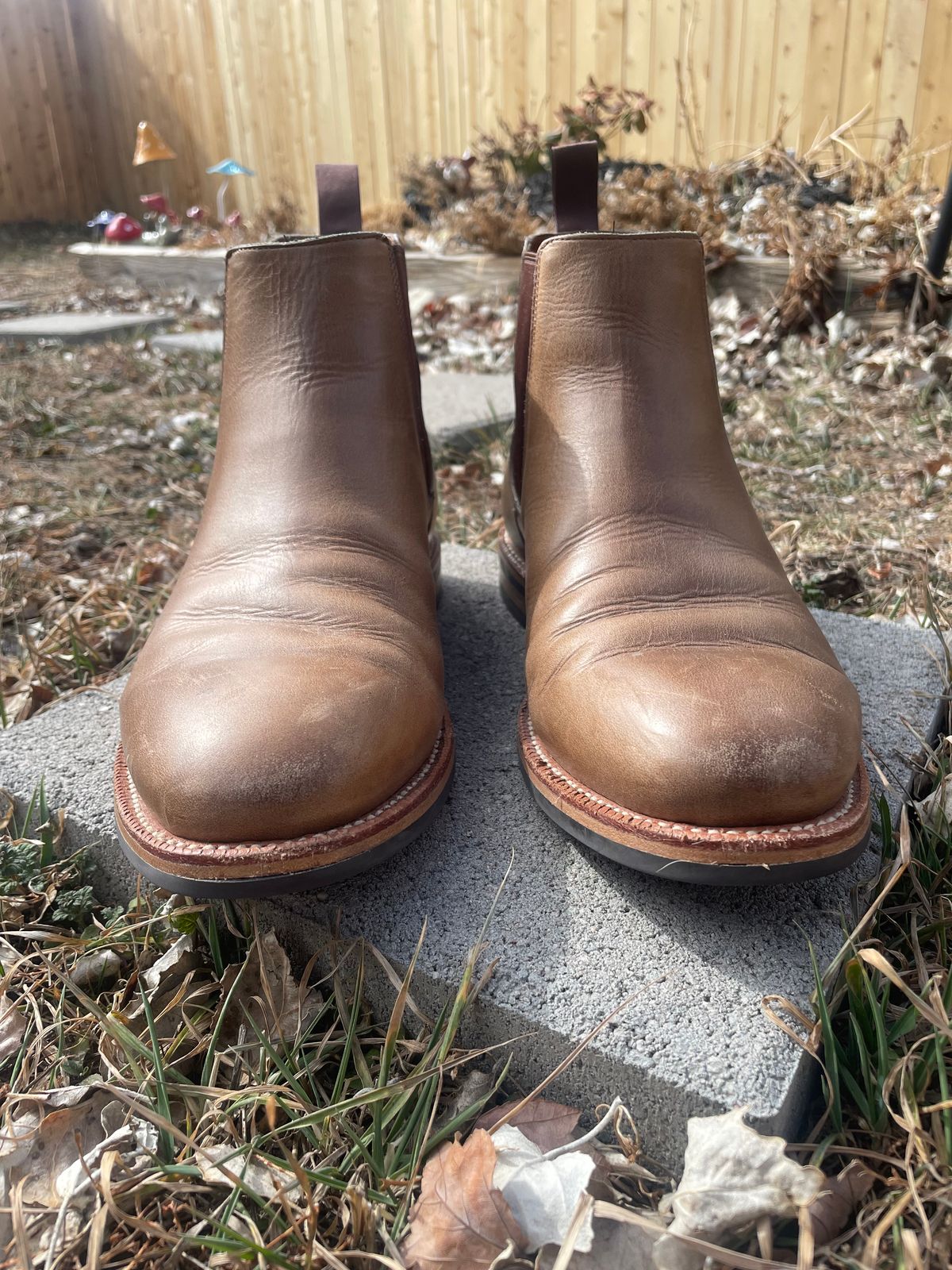 Photo by SkoBuffs23 on March 2, 2026 of the Grant Stone Chelsea Boot in Horween Dune Chromexcel.