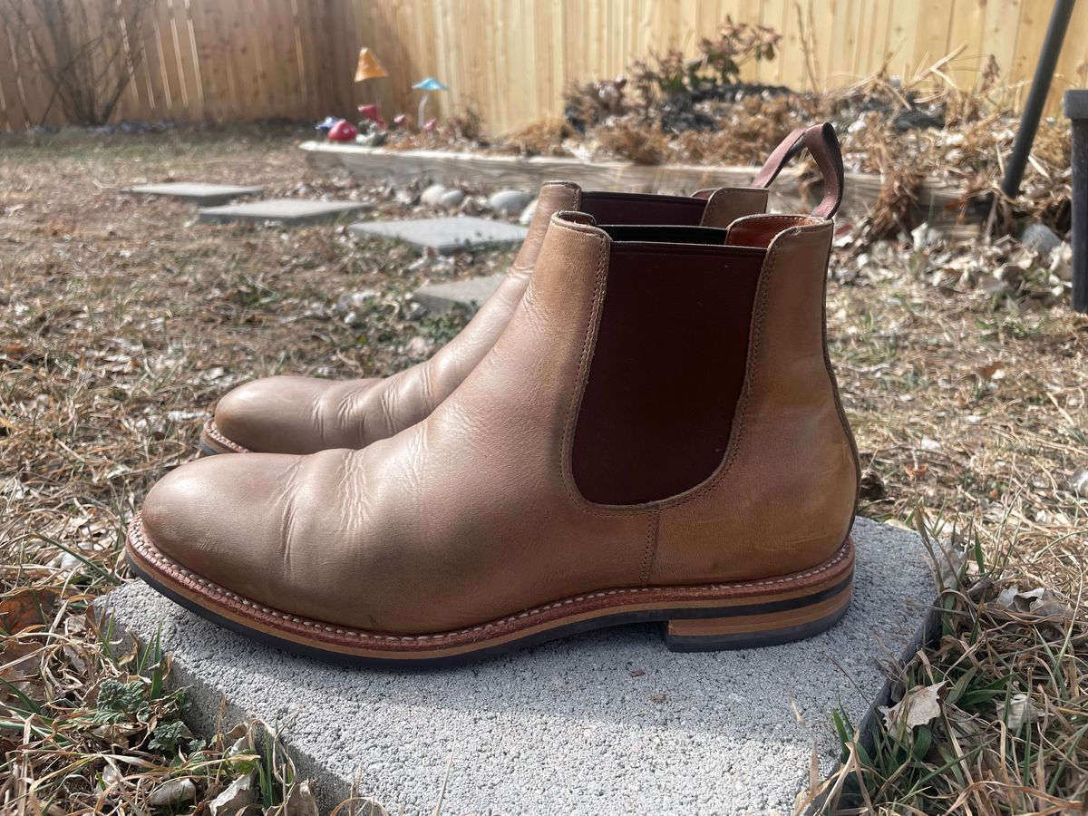 Photo by SkoBuffs23 on March 2, 2026 of the Grant Stone Chelsea Boot in Horween Dune Chromexcel.
