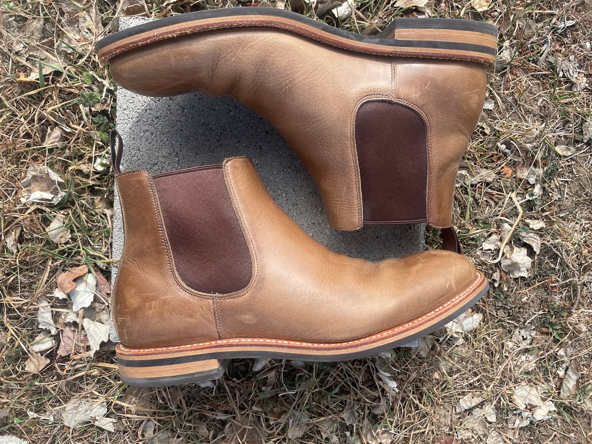 Photo by SkoBuffs23 on March 2, 2026 of the Grant Stone Chelsea Boot in Horween Dune Chromexcel.