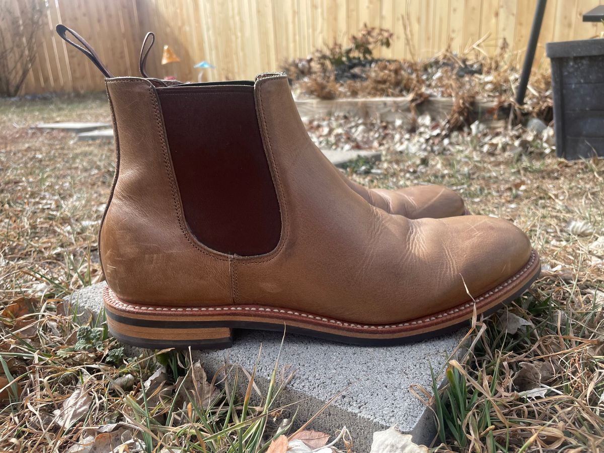 Photo by SkoBuffs23 on March 2, 2026 of the Grant Stone Chelsea Boot in Horween Dune Chromexcel.