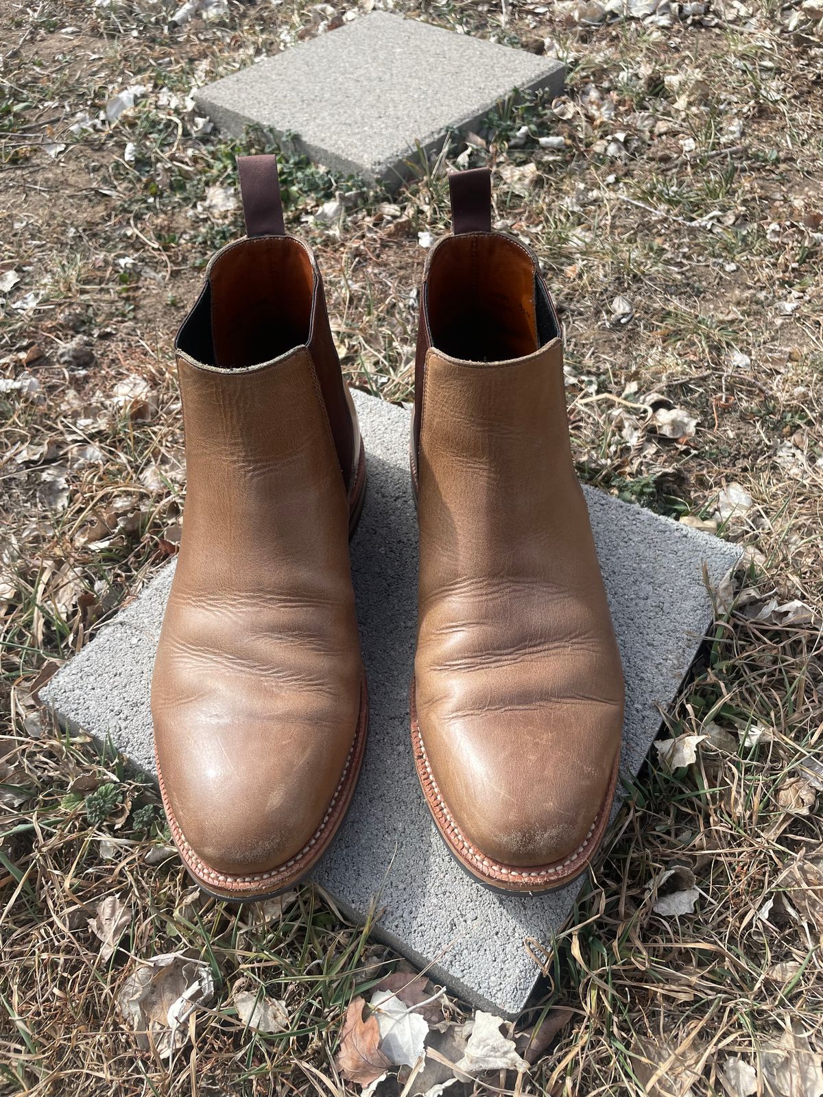 Photo by SkoBuffs23 on March 2, 2026 of the Grant Stone Chelsea Boot in Horween Dune Chromexcel.