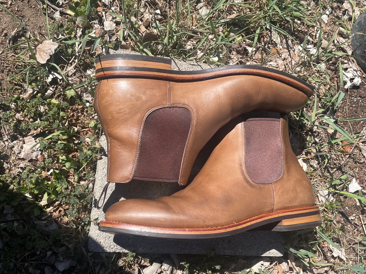 Photo by SkoBuffs23 on April 3, 2026 of the Grant Stone Chelsea Boot in Horween Dune Chromexcel.