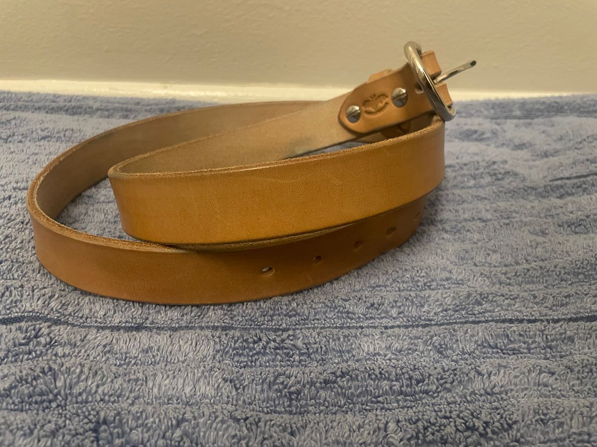 Photo by SkoBuffs23 on December 6, 2025 of the Harker Leatherworks Belt in Natural Oak Bark Bridle.