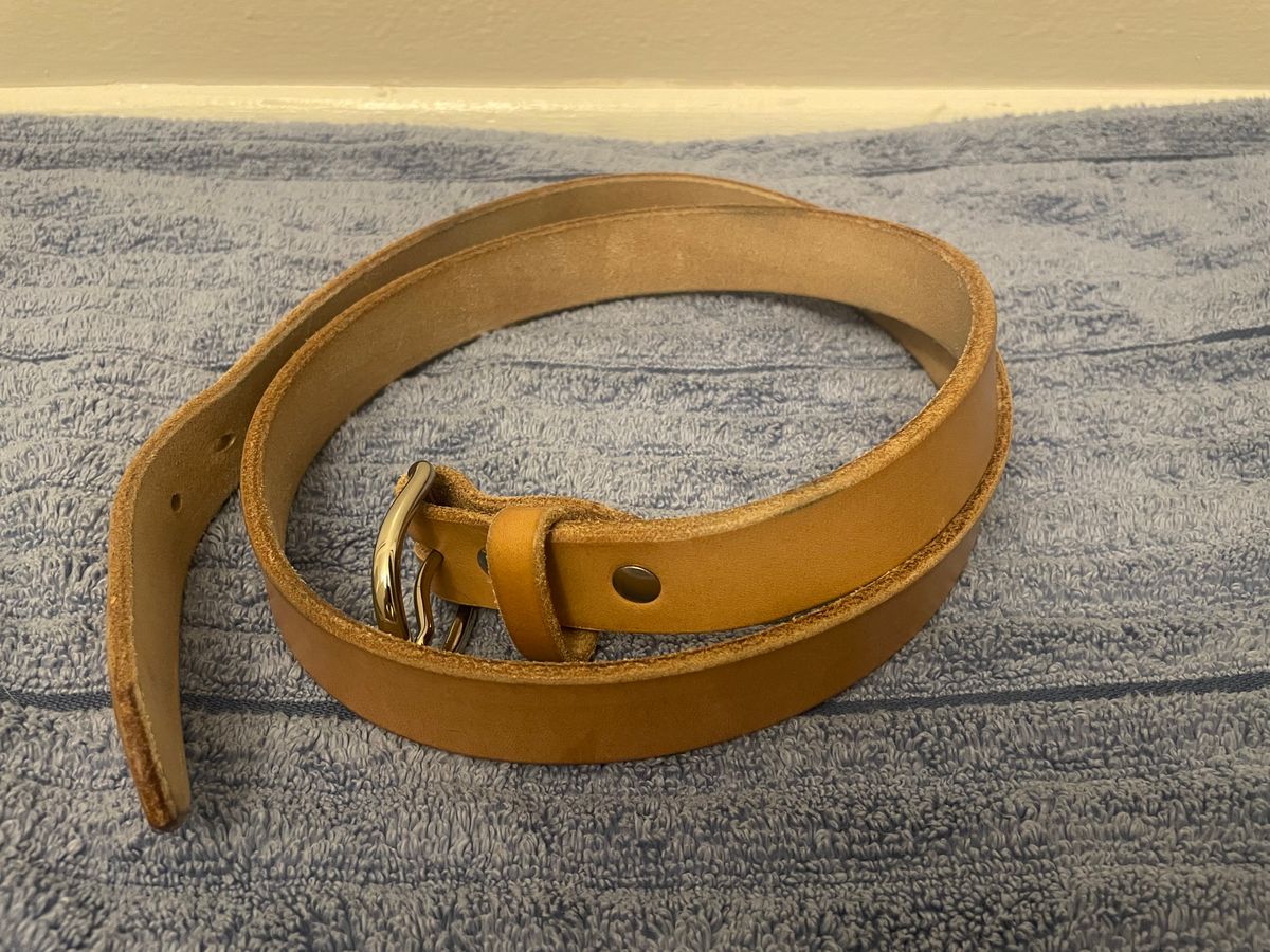 Photo by SkoBuffs23 on December 6, 2025 of the Harker Leatherworks Belt in Natural Oak Bark Bridle.
