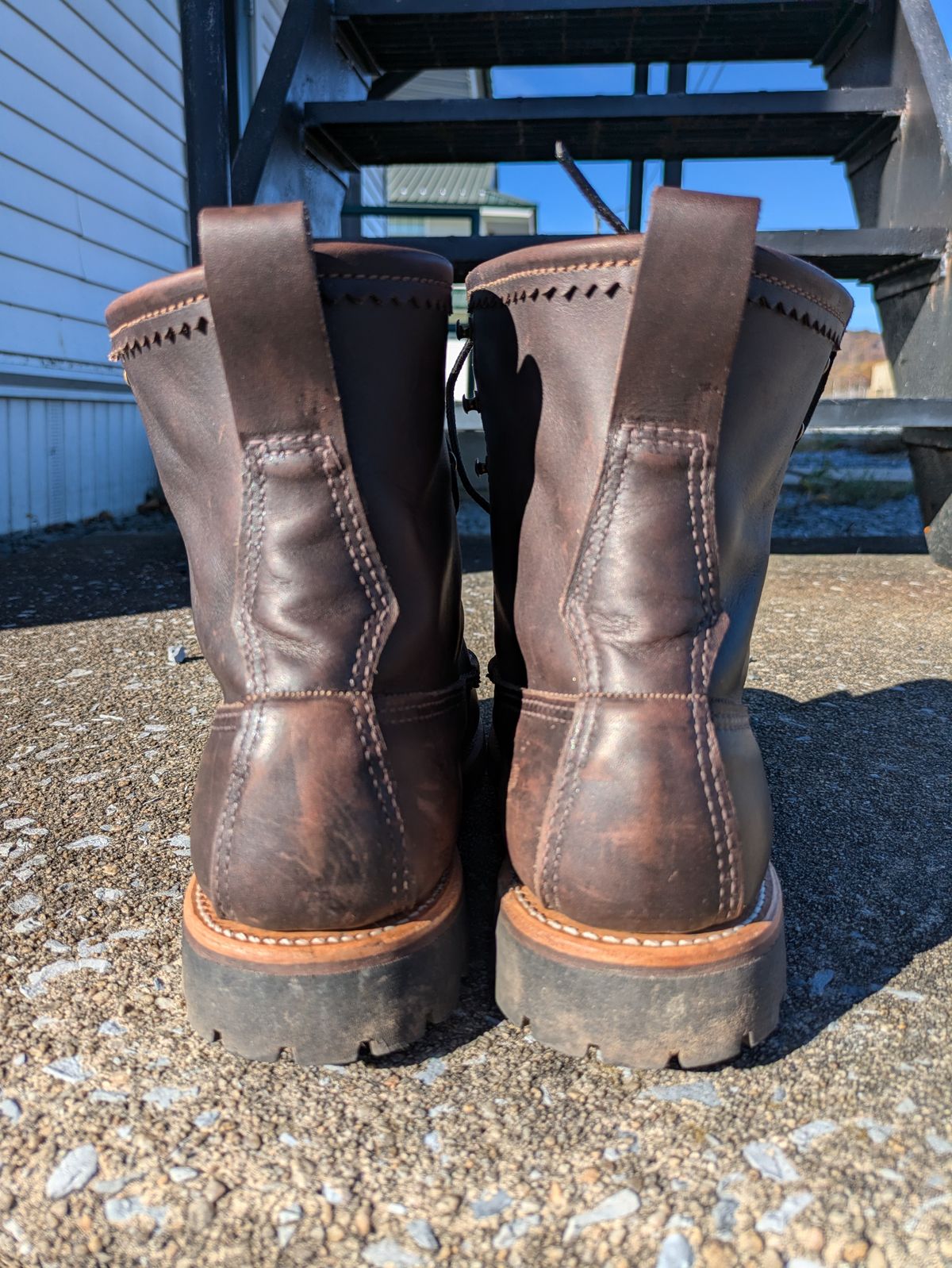 Photo by PodJr on November 3, 2024 of the Russell Moccasin Co. Weathered Oak Backcountry in Full-Grain Timberjack.