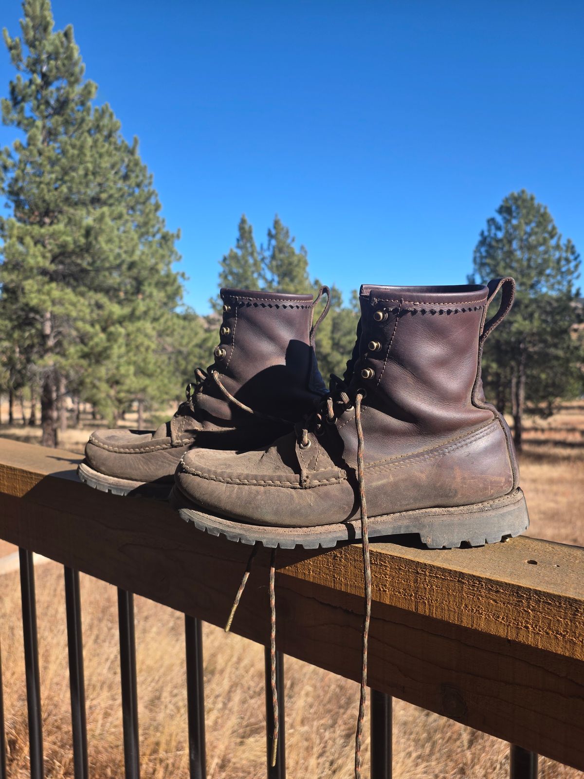 Photo by PodJr on November 22, 2025 of the Russell Moccasin Co. Weathered Oak Backcountry in Full-Grain Timberjack.