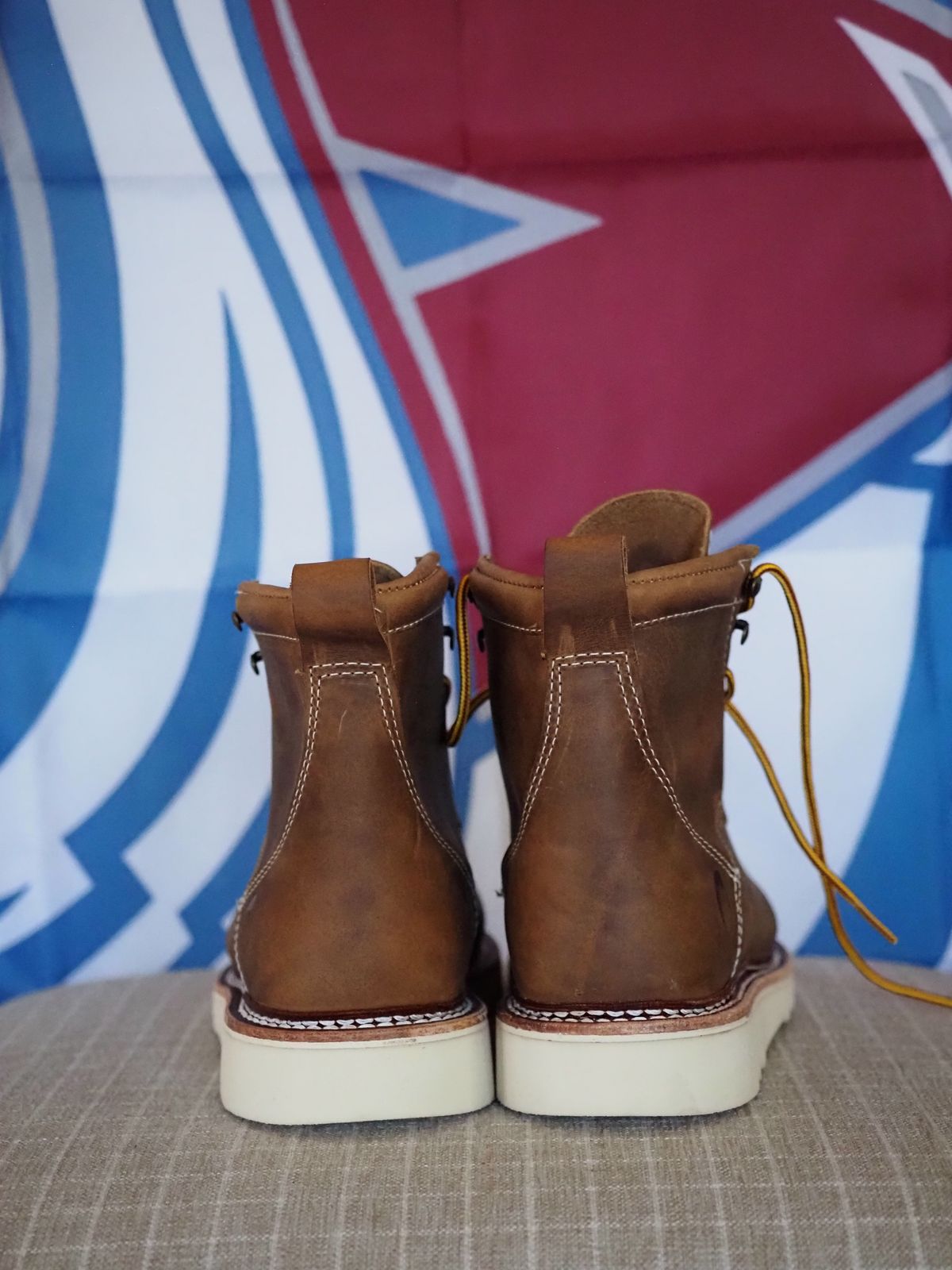 Photo by PodJr on October 2, 2025 of the Origin MAINE MOC TOE BOOT - NATURAL in American Cow Hide.