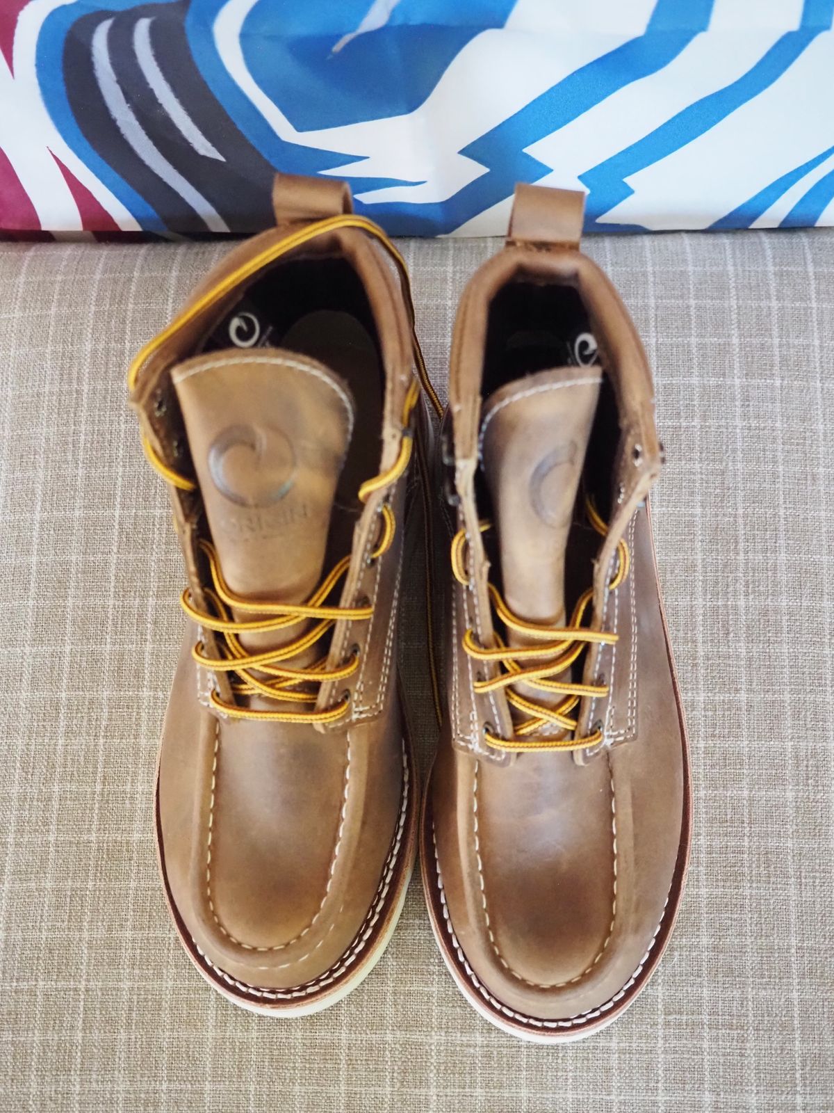 Photo by PodJr on October 2, 2025 of the Origin MAINE MOC TOE BOOT - NATURAL in American Cow Hide.
