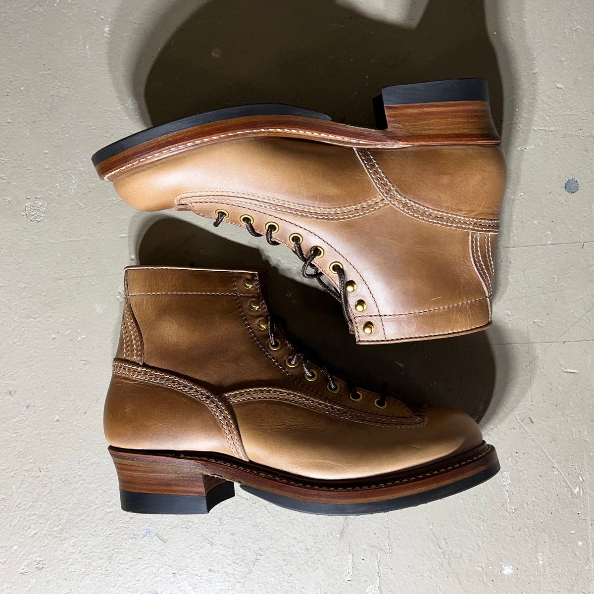 Photo by marc.from.earth on October 2, 2025 of the John Lofgren Donkey Puncher Boots in Horween Natural Chromexcel.