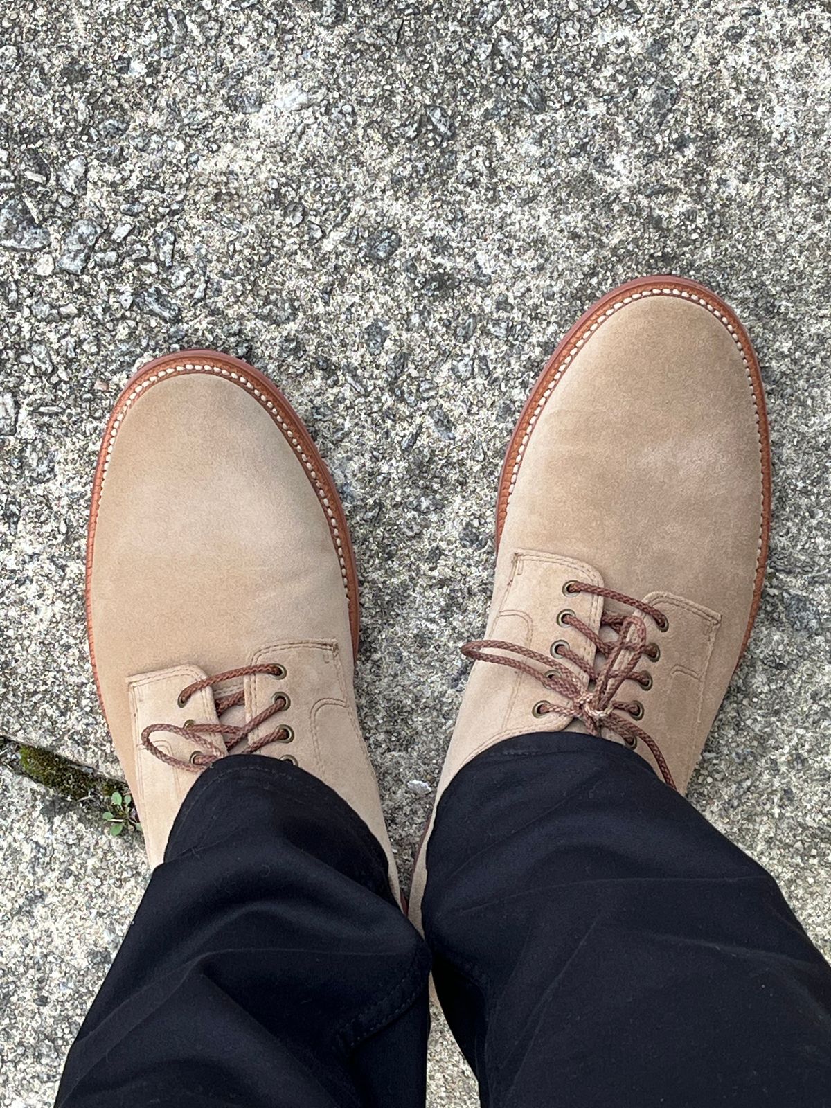 Photo by Bota71 on February 22, 2024 of the Grant Stone Dirty Buck in C.F. Stead Ivory Suede.