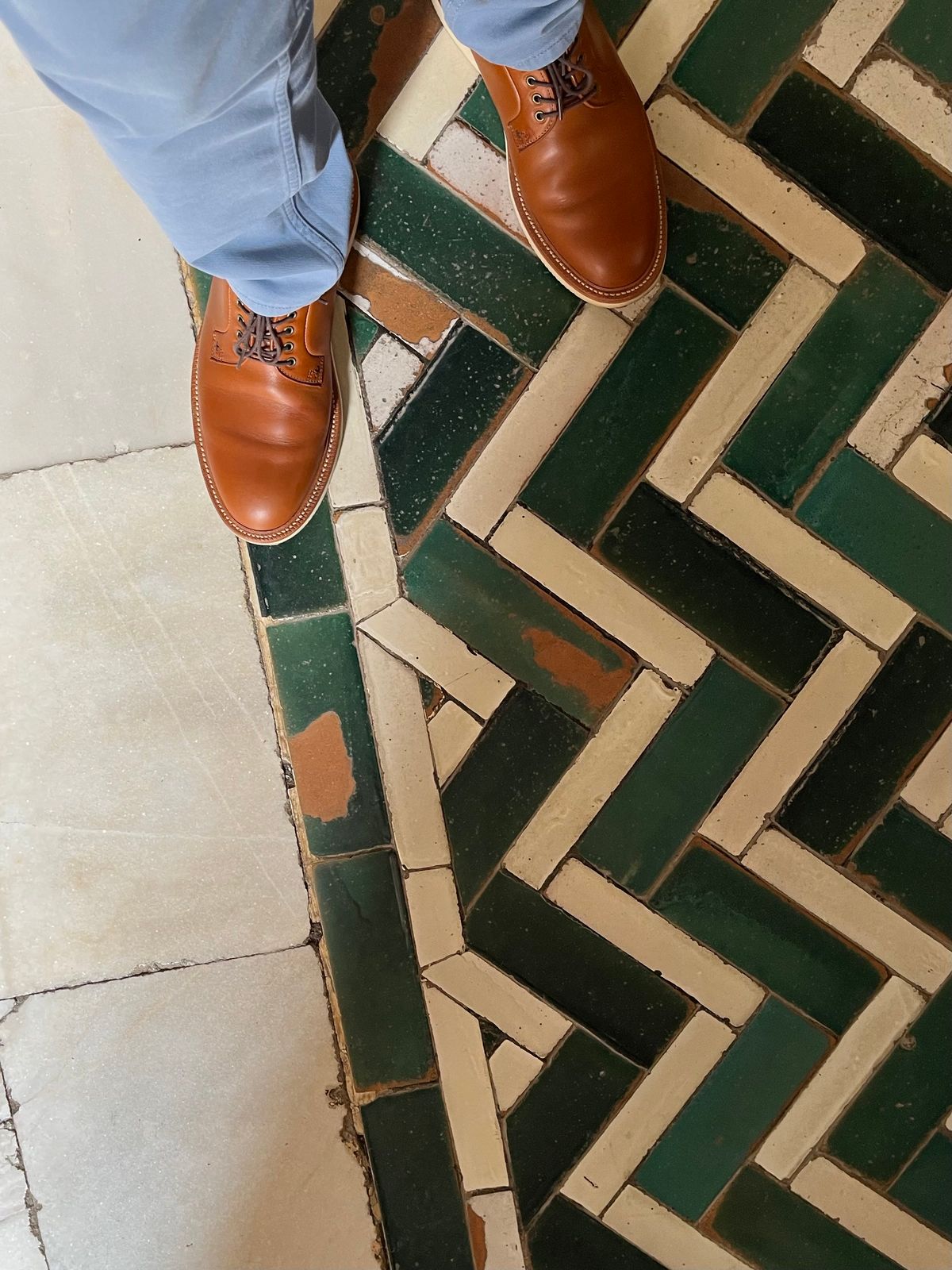 Photo by Bota71 on June 23, 2022 of the Grant Stone Plain Toe Blucher in Badalassi Carlo Saddle Tan Minerva.